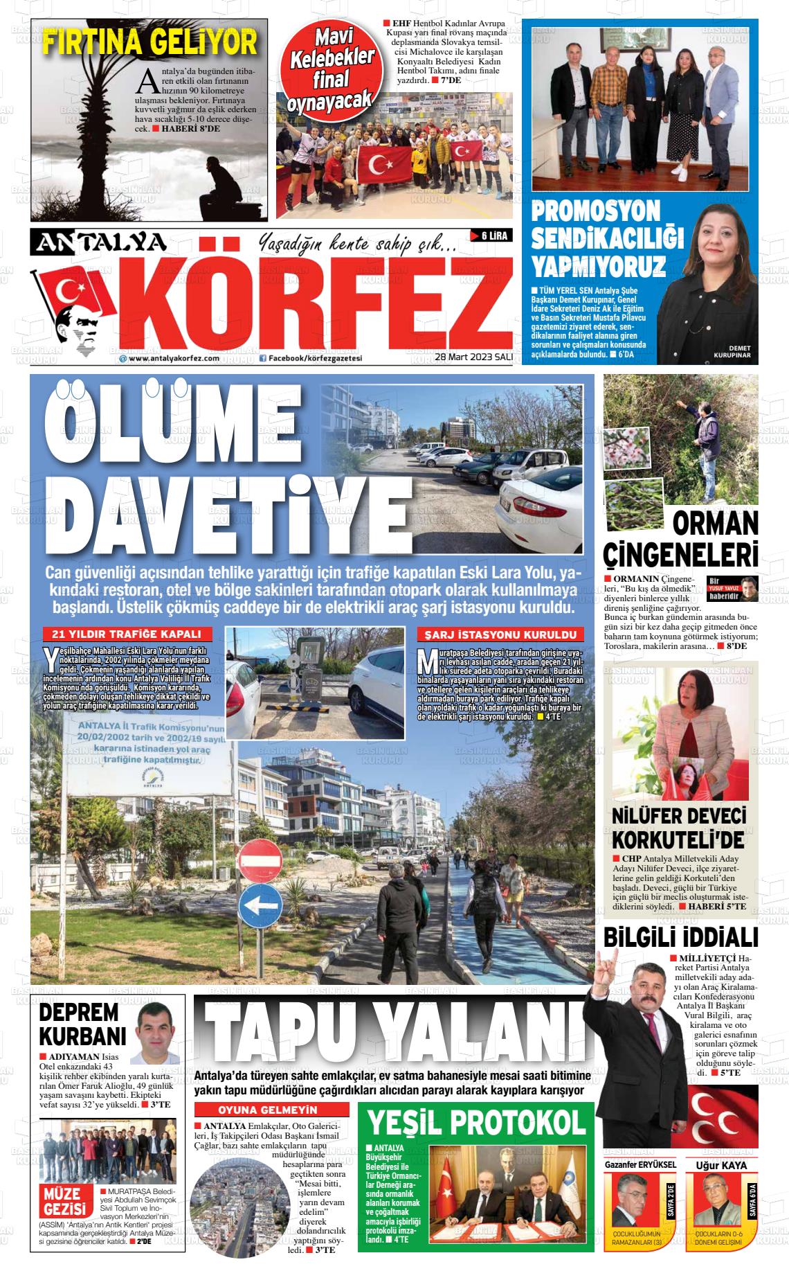 28 Mart 2023 Antalya Körfez Gazete Manşeti