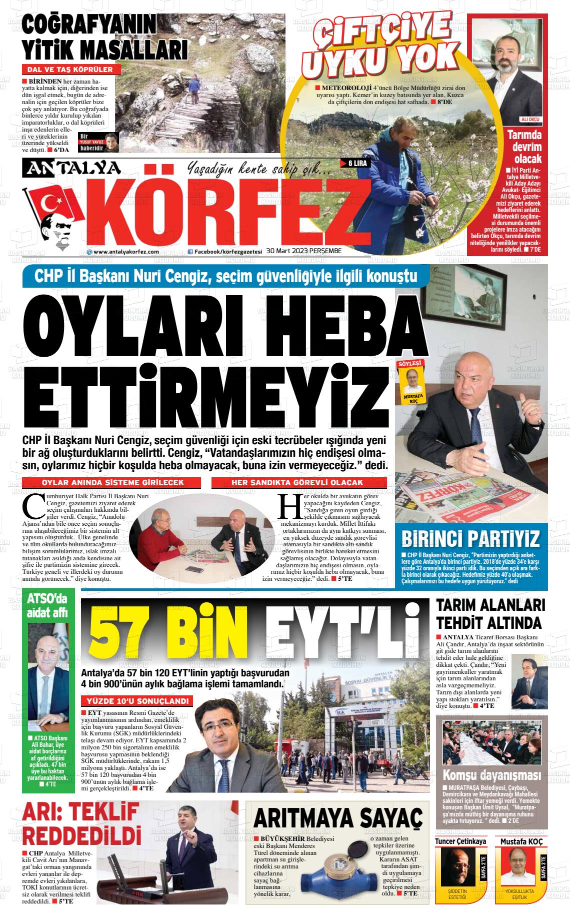 30 Mart 2023 Antalya Körfez Gazete Manşeti