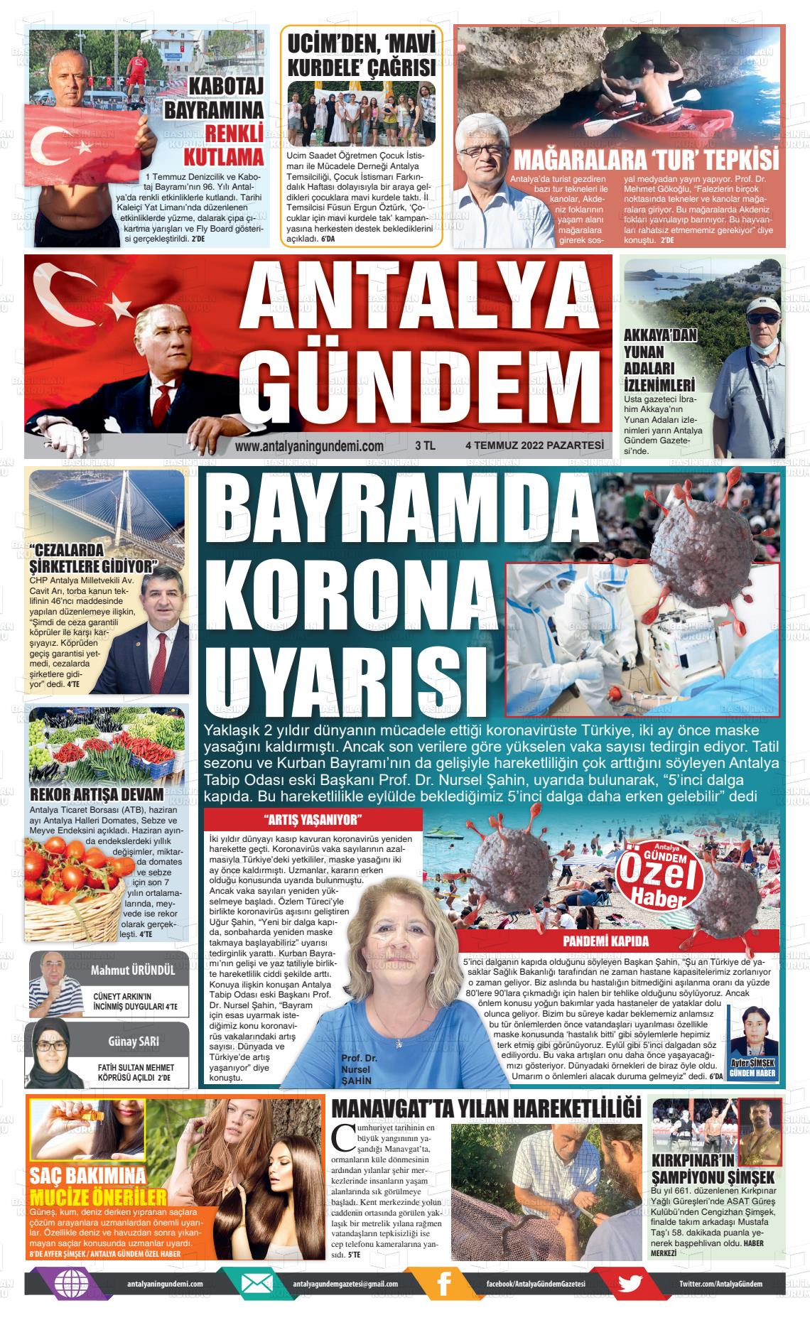 04 Temmuz 2022 Antalya'nın Gündemi Gazete Manşeti