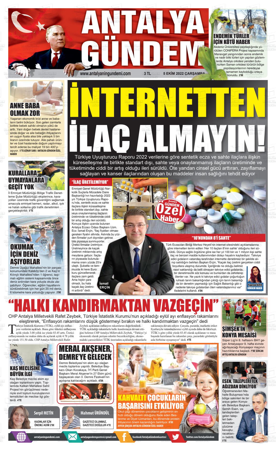 05 Ekim 2022 Antalya'nın Gündemi Gazete Manşeti