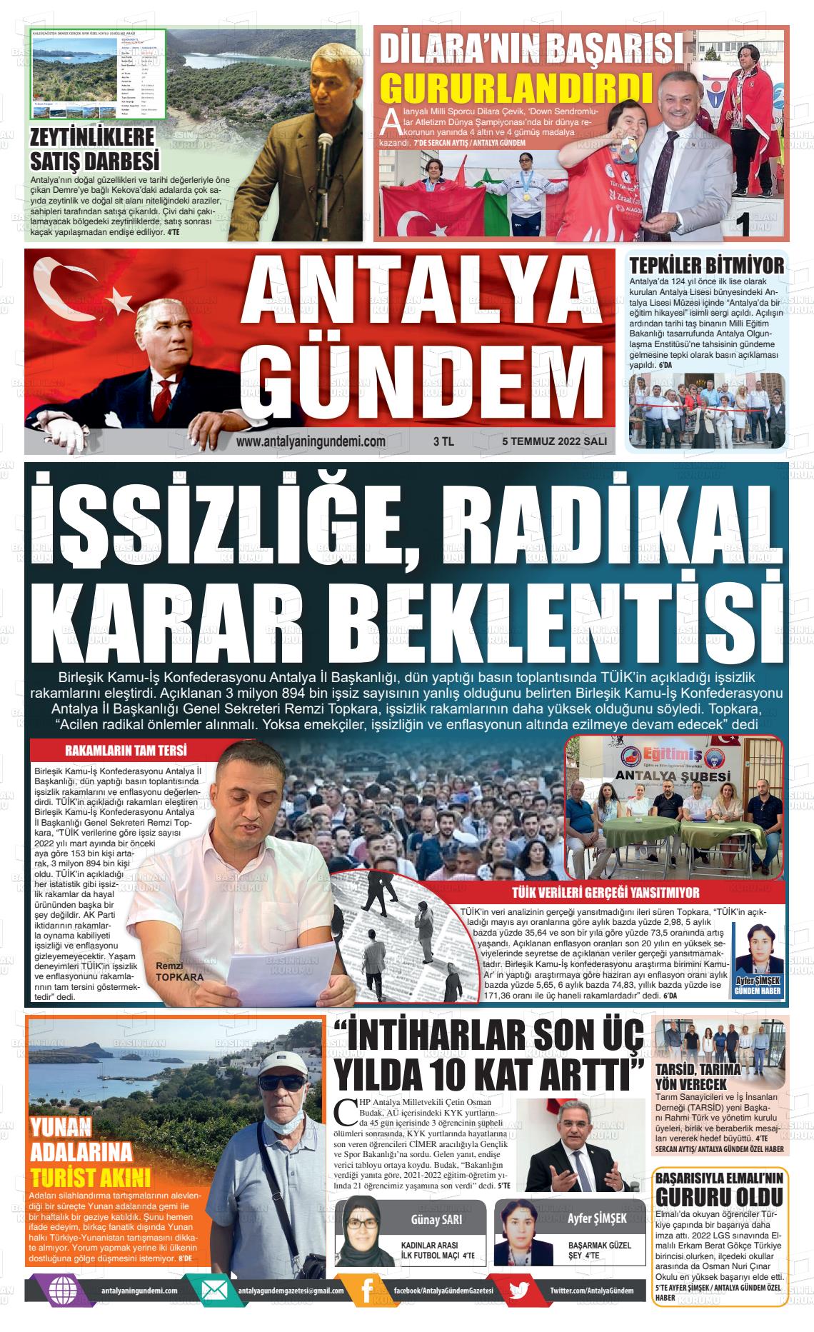 05 Temmuz 2022 Antalya'nın Gündemi Gazete Manşeti