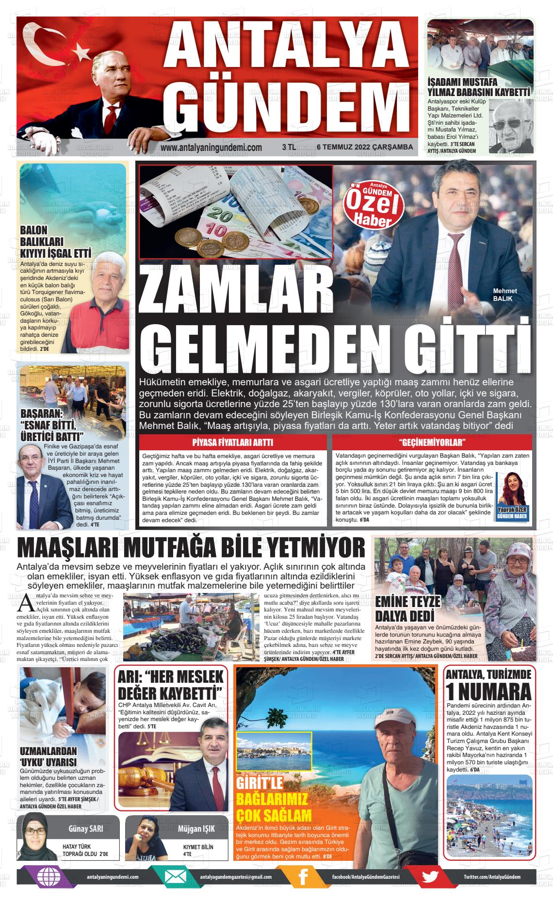 06 Temmuz 2022 Antalya'nın Gündemi Gazete Manşeti