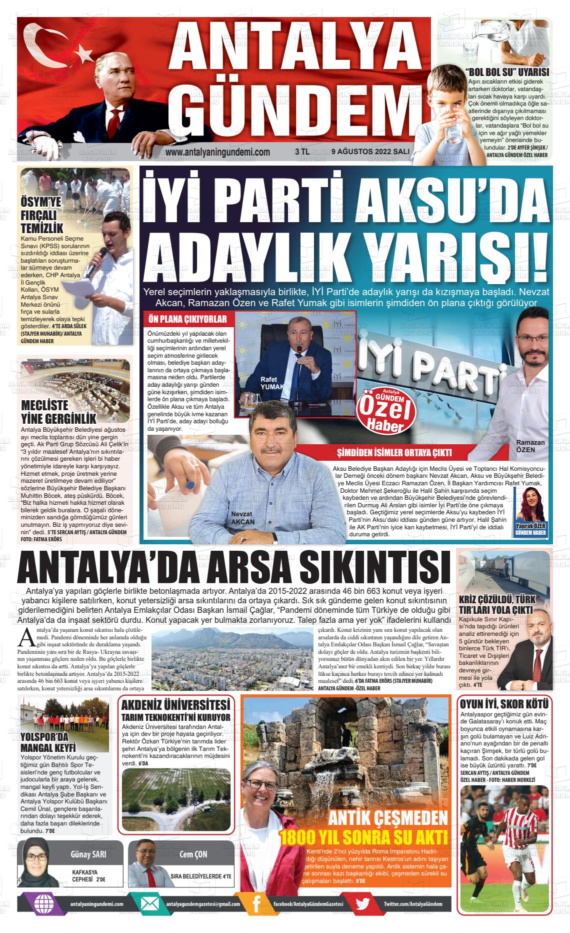 09 Ağustos 2022 Antalya'nın Gündemi Gazete Manşeti