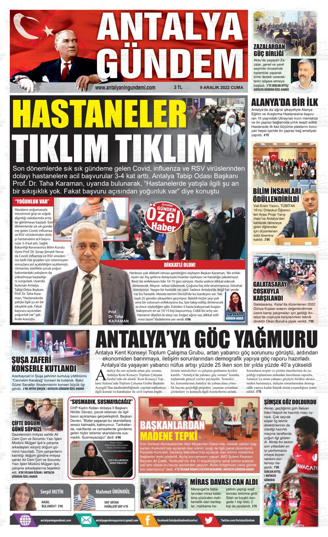09 Aralık 2022 Antalya'nın Gündemi Gazete Manşeti