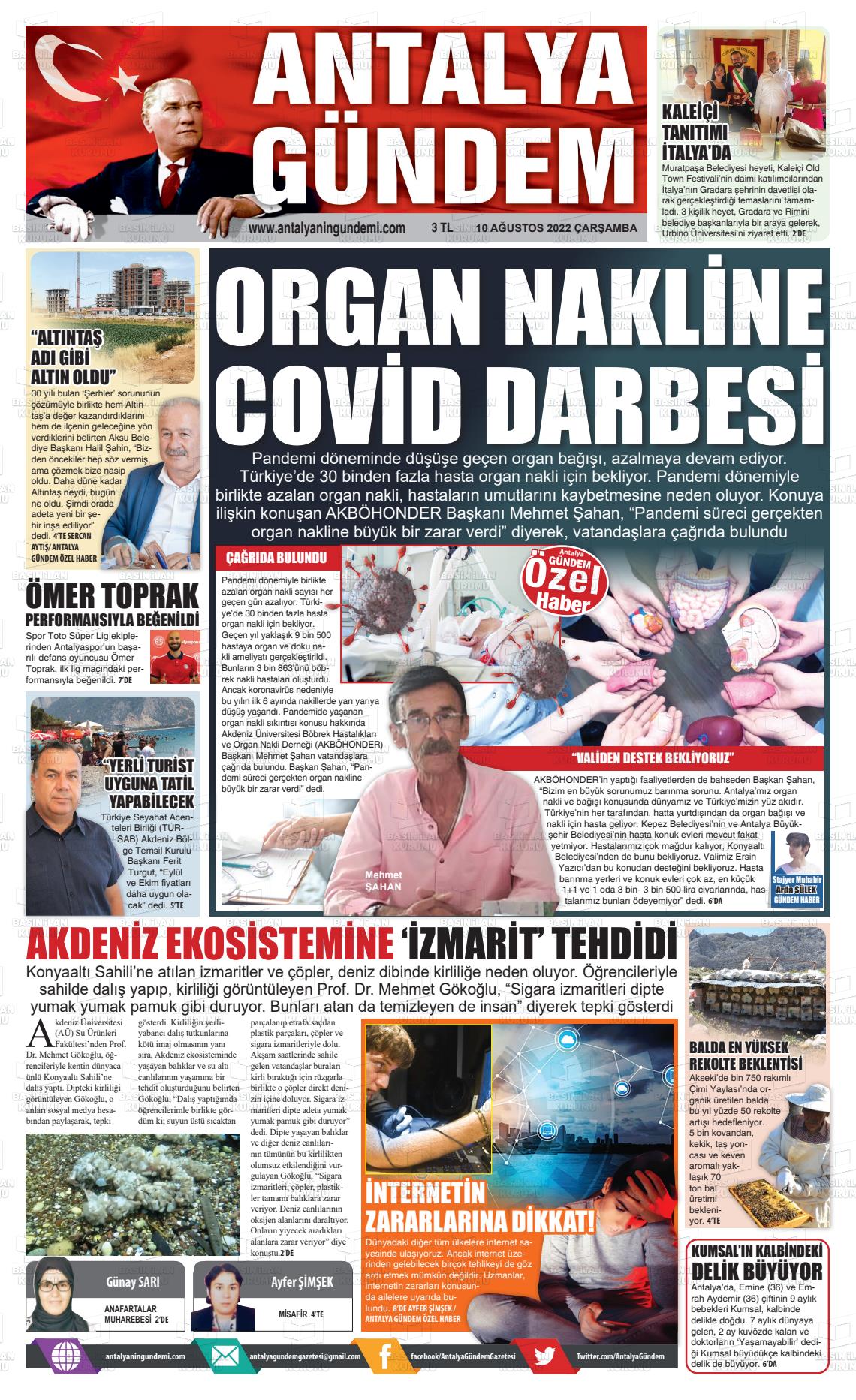 10 Ağustos 2022 Antalya'nın Gündemi Gazete Manşeti