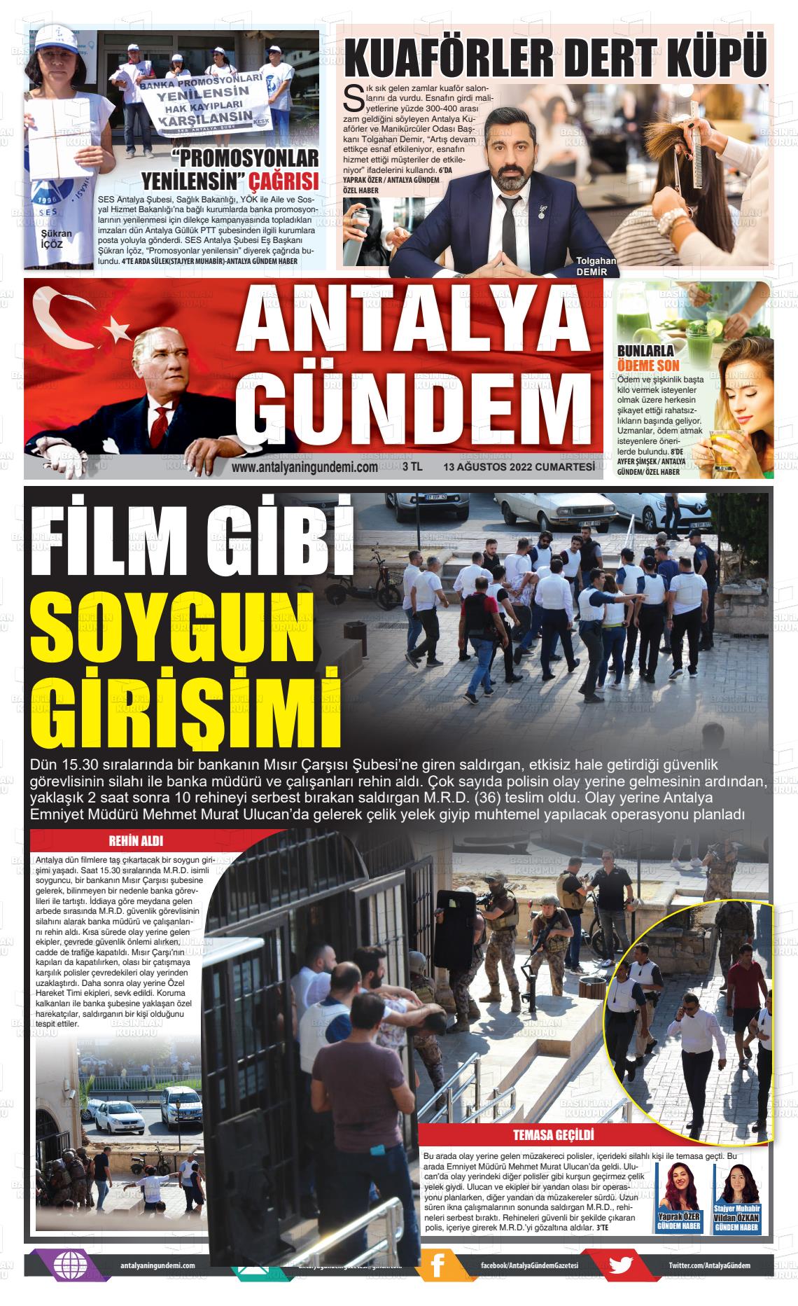 13 Ağustos 2022 Antalya'nın Gündemi Gazete Manşeti