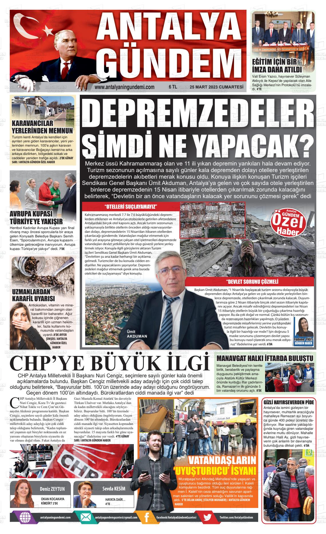 25 Mart 2023 Antalya'nın Gündemi Gazete Manşeti