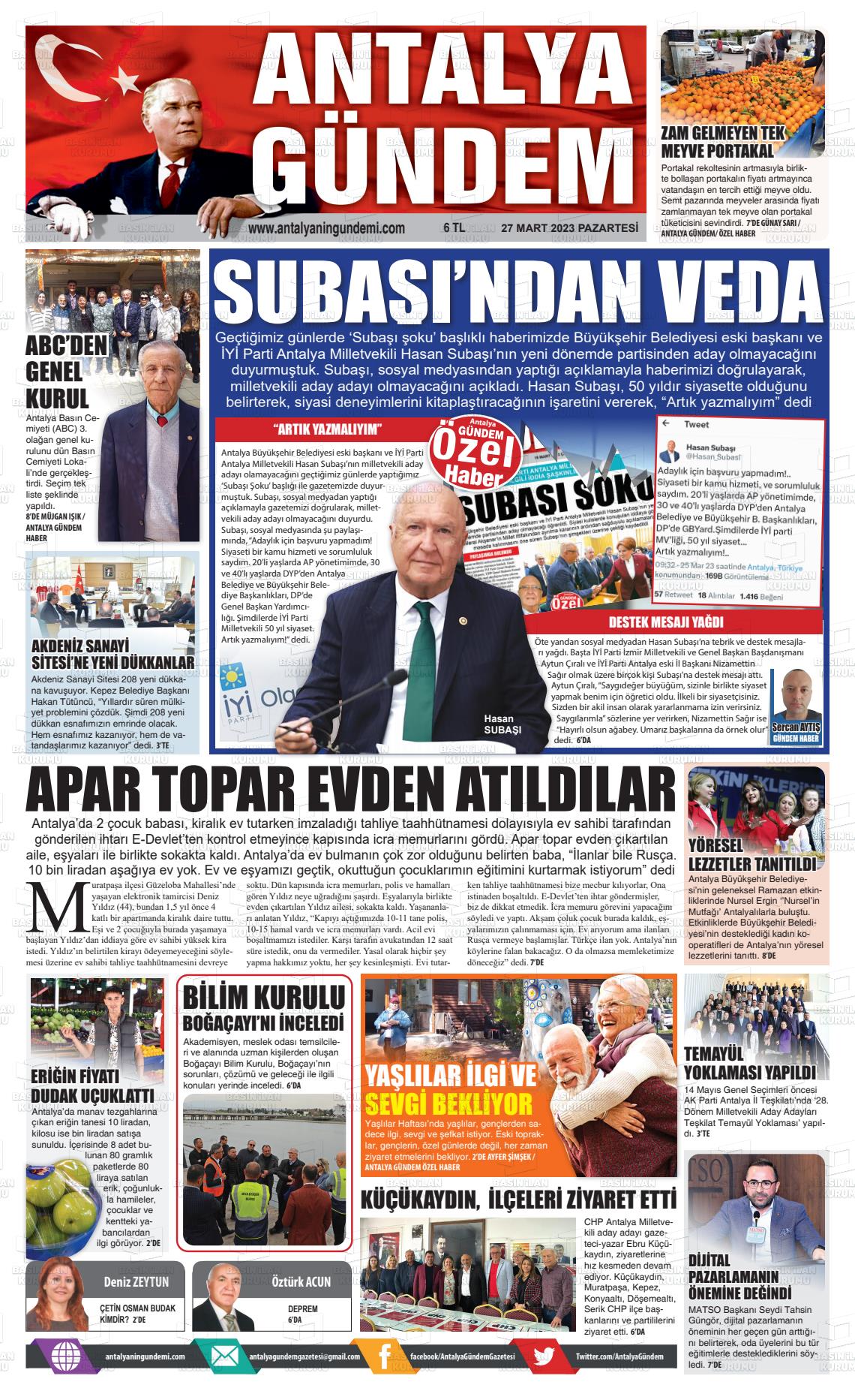 27 Mart 2023 Antalya'nın Gündemi Gazete Manşeti