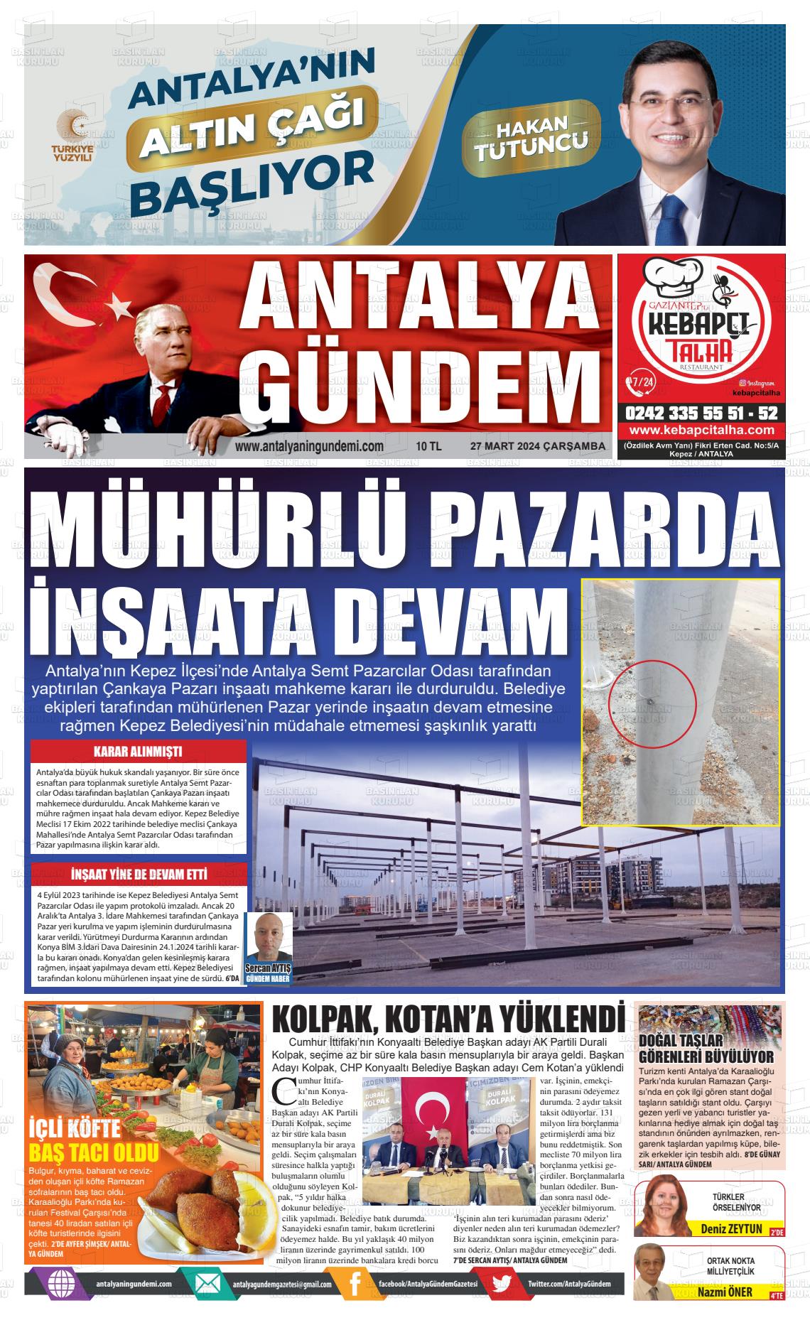 27 Mart 2024 Antalya'nın Gündemi Gazete Manşeti