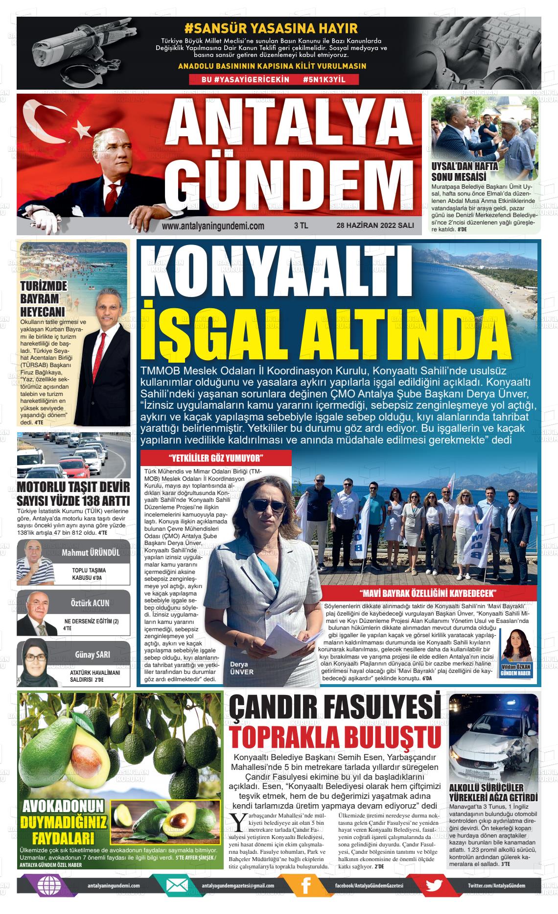 28 Haziran 2022 Antalya'nın Gündemi Gazete Manşeti