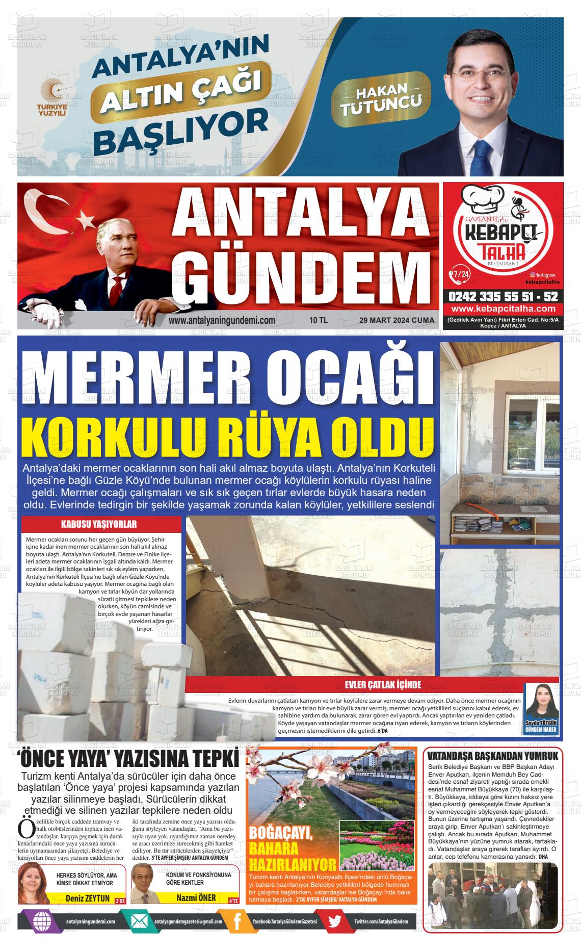 29 Mart 2024 Antalya'nın Gündemi Gazete Manşeti