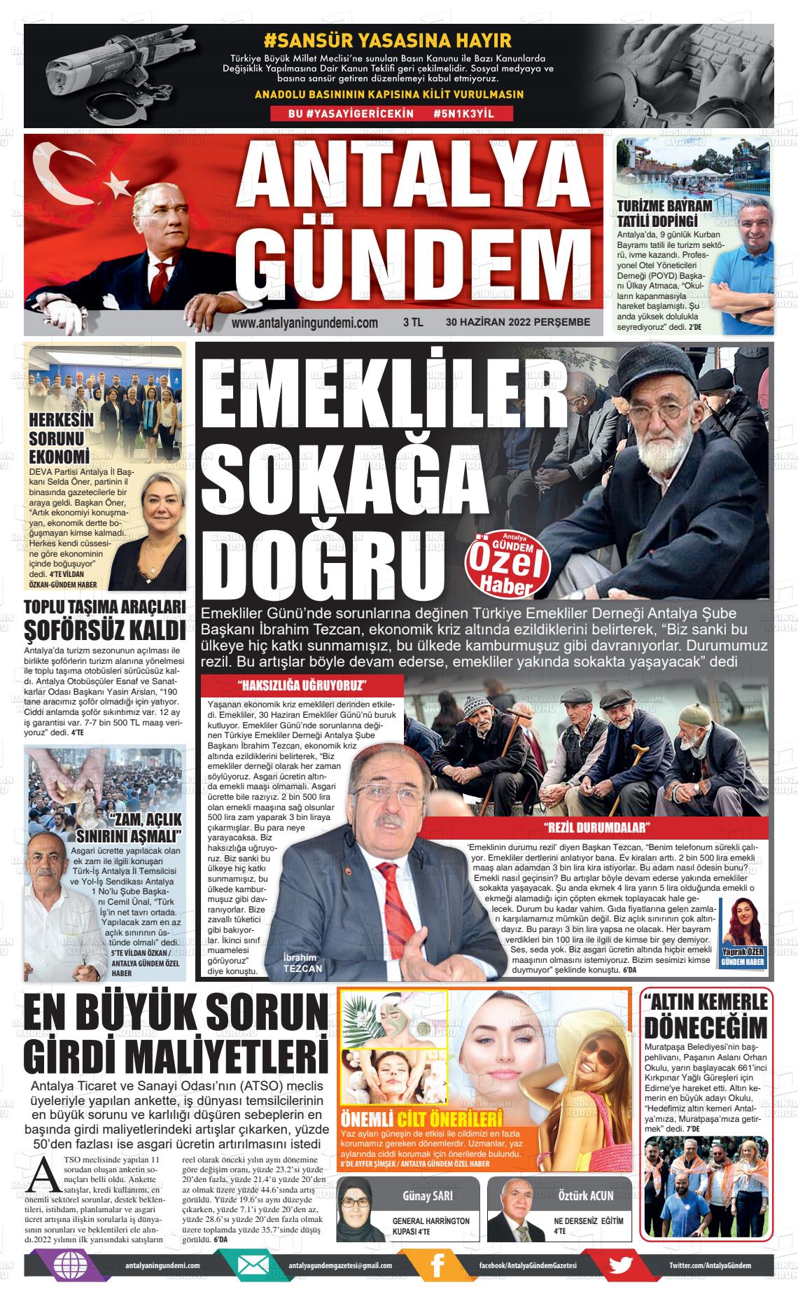 01 Temmuz 2022 Antalya'nın Gündemi Gazete Manşeti