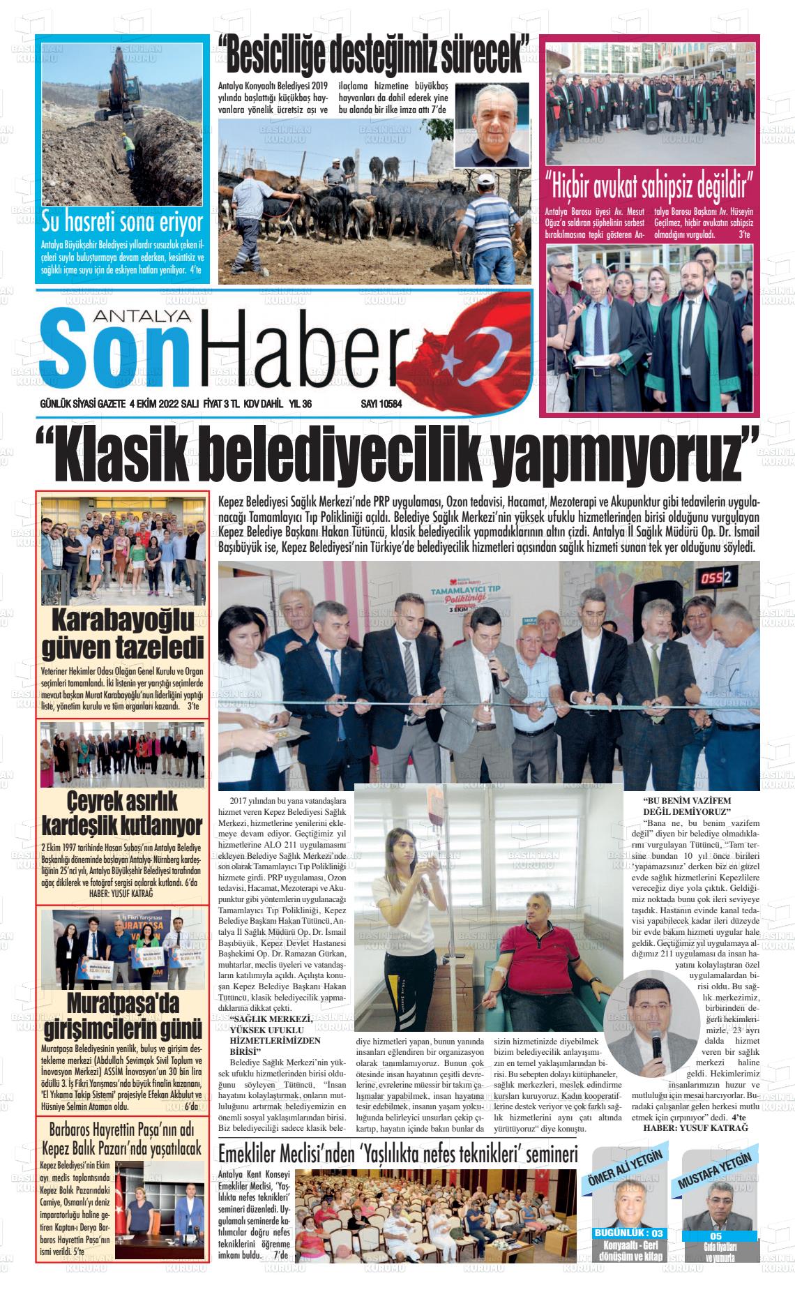04 Ekim 2022 Antalya Son Haber Gazete Manşeti