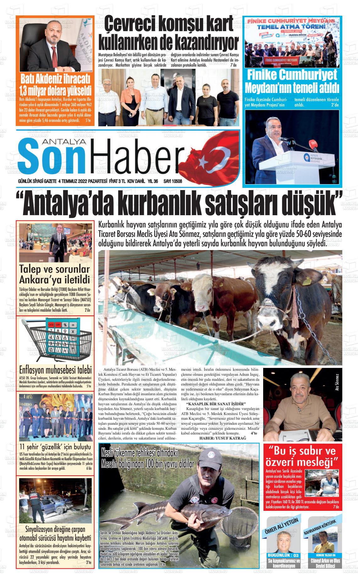 04 Temmuz 2022 Antalya Son Haber Gazete Manşeti