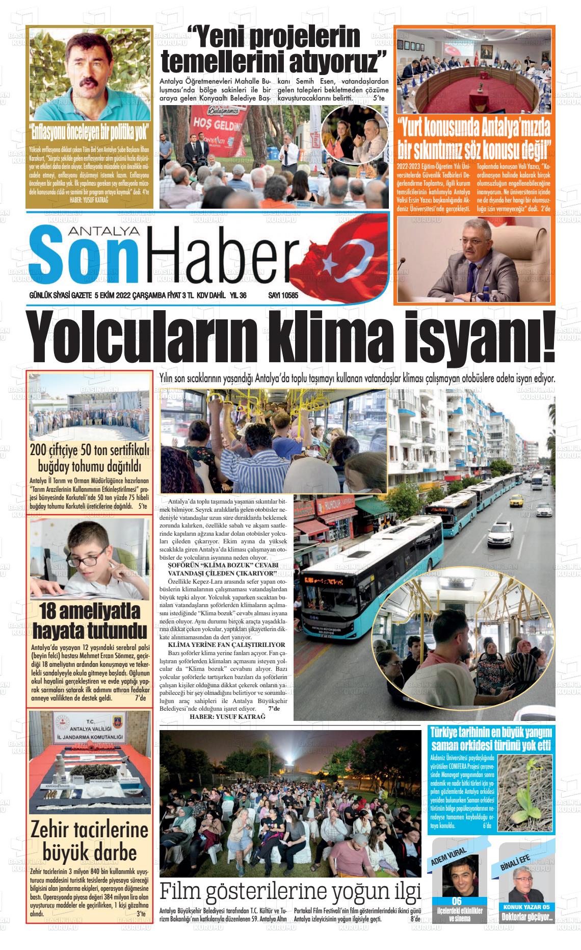 05 Ekim 2022 Antalya Son Haber Gazete Manşeti