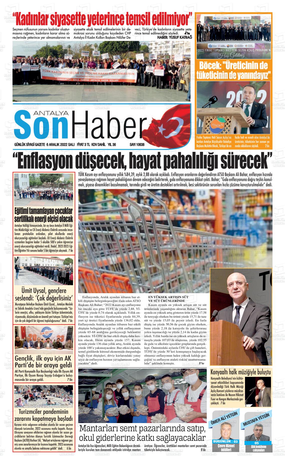 06 Aralık 2022 Antalya Son Haber Gazete Manşeti