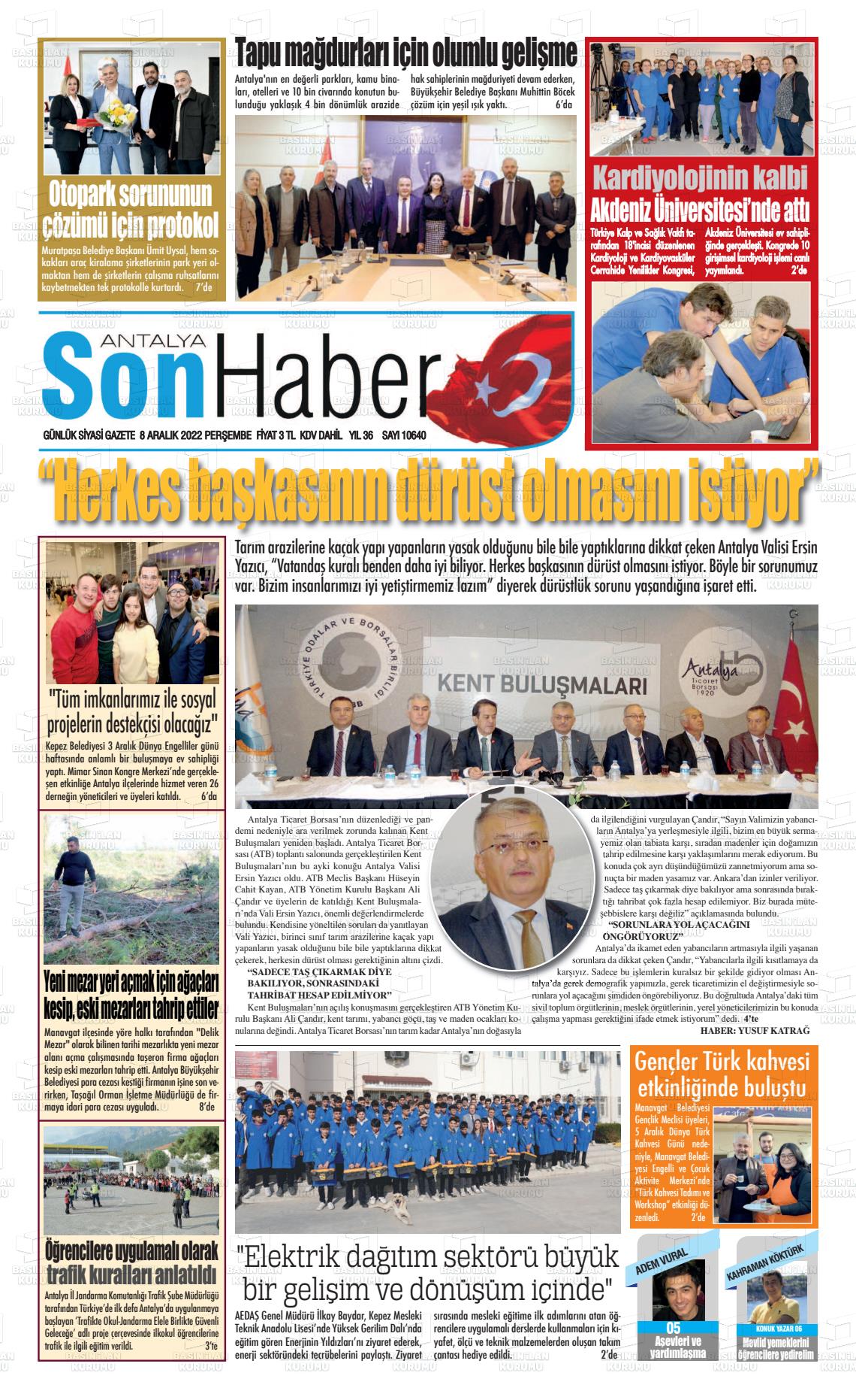 08 Aralık 2022 Antalya Son Haber Gazete Manşeti