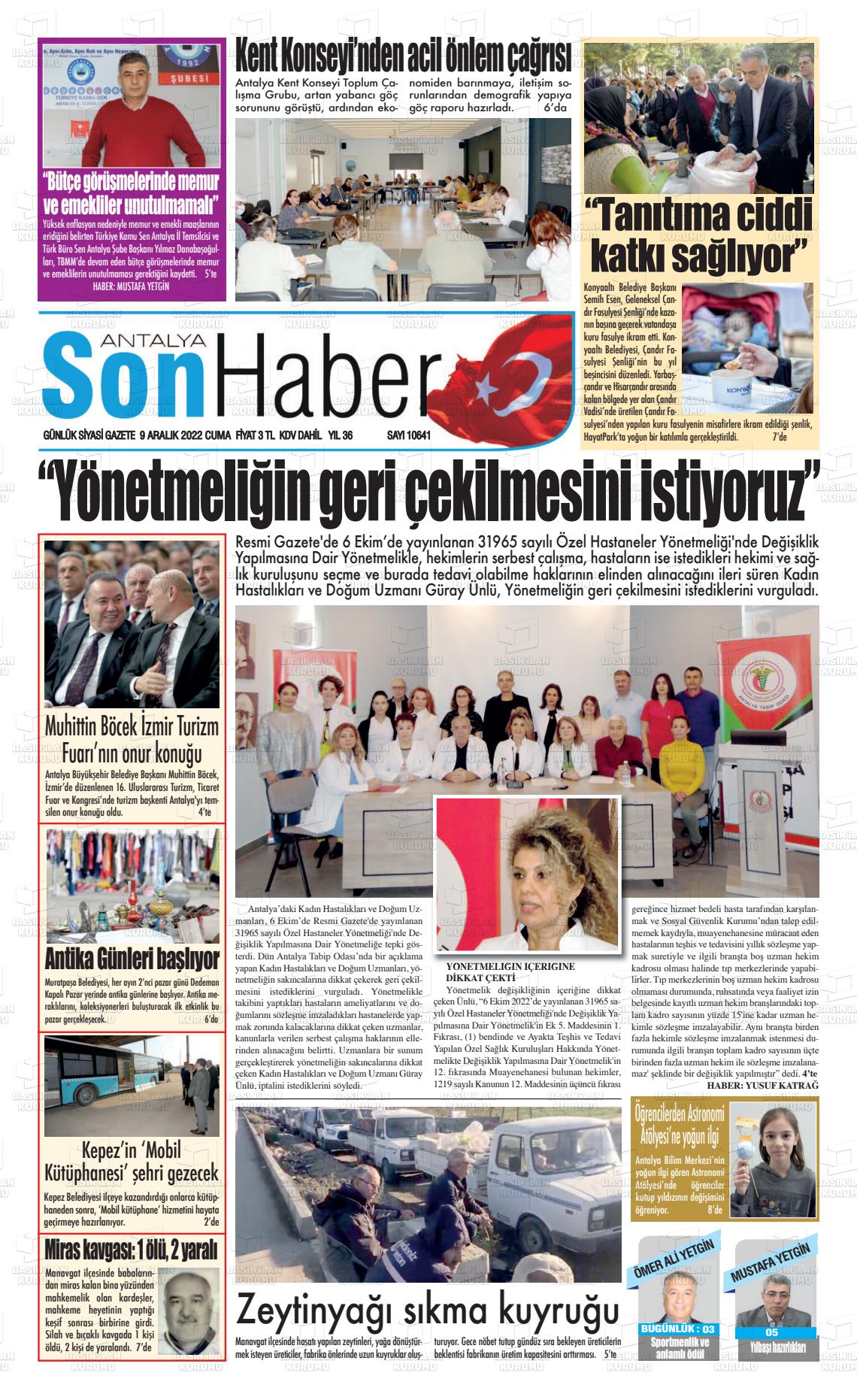 09 Aralık 2022 Antalya Son Haber Gazete Manşeti