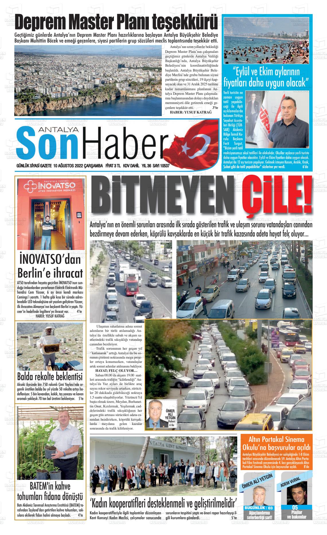 10 Ağustos 2022 Antalya Son Haber Gazete Manşeti