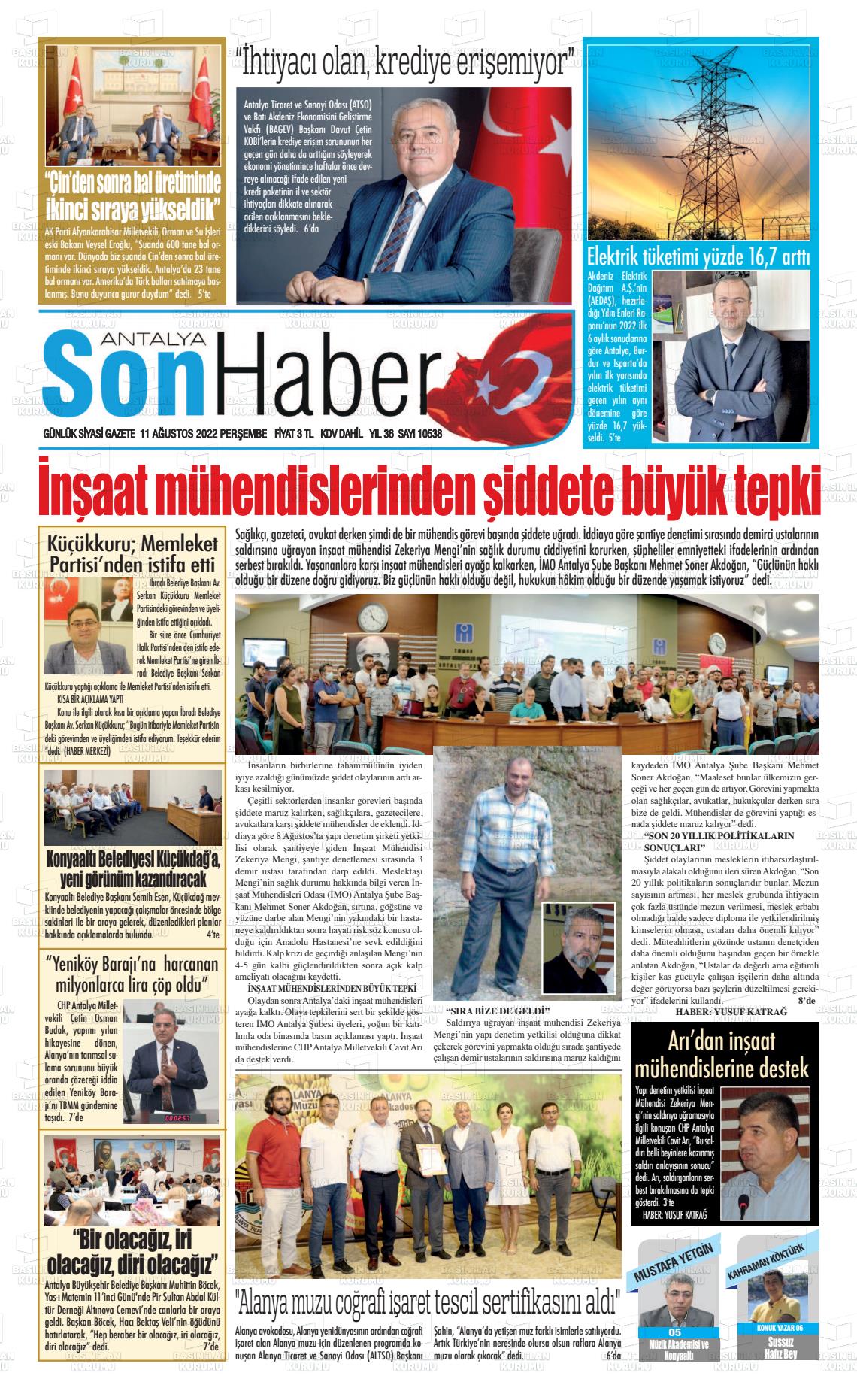 11 Ağustos 2022 Antalya Son Haber Gazete Manşeti