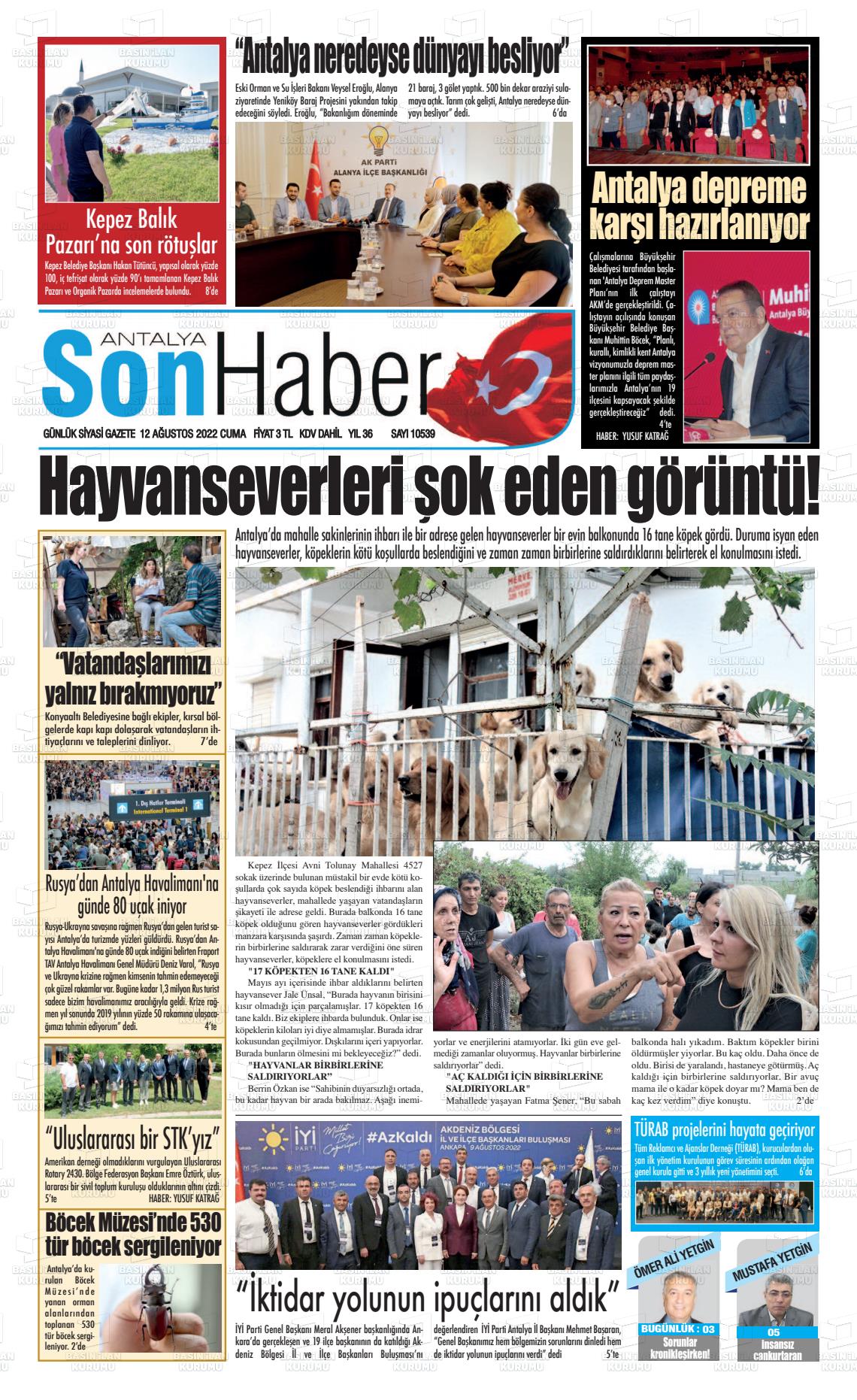 12 Ağustos 2022 Antalya Son Haber Gazete Manşeti