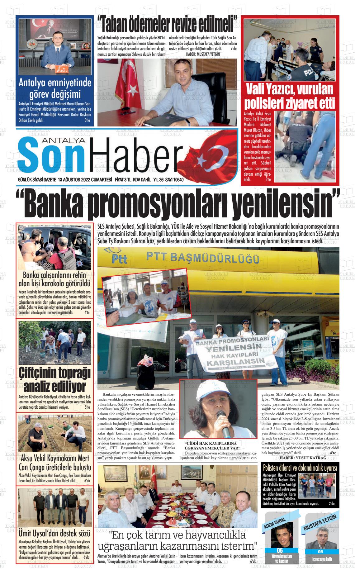 13 Ağustos 2022 Antalya Son Haber Gazete Manşeti