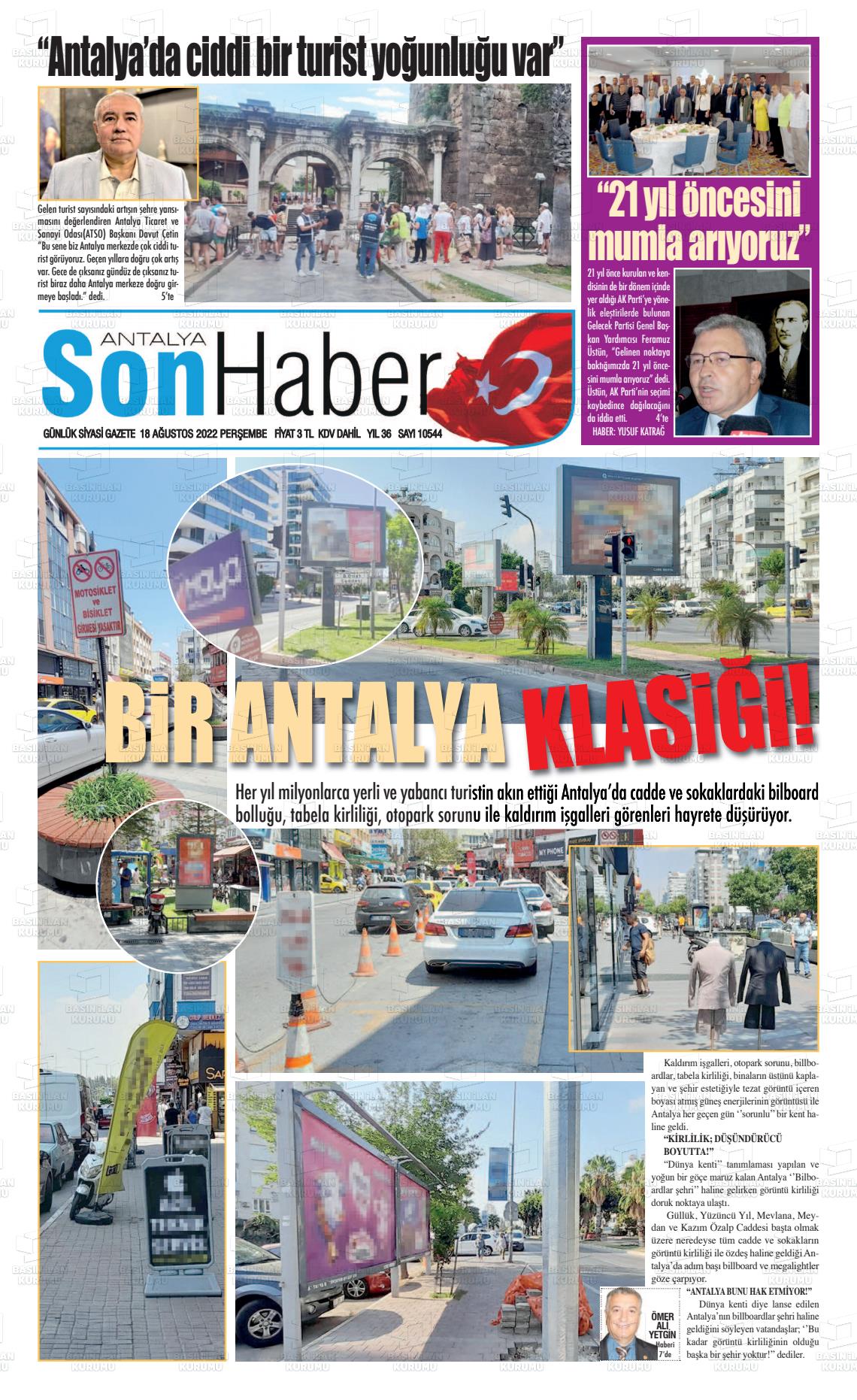 18 Ağustos 2022 Antalya Son Haber Gazete Manşeti