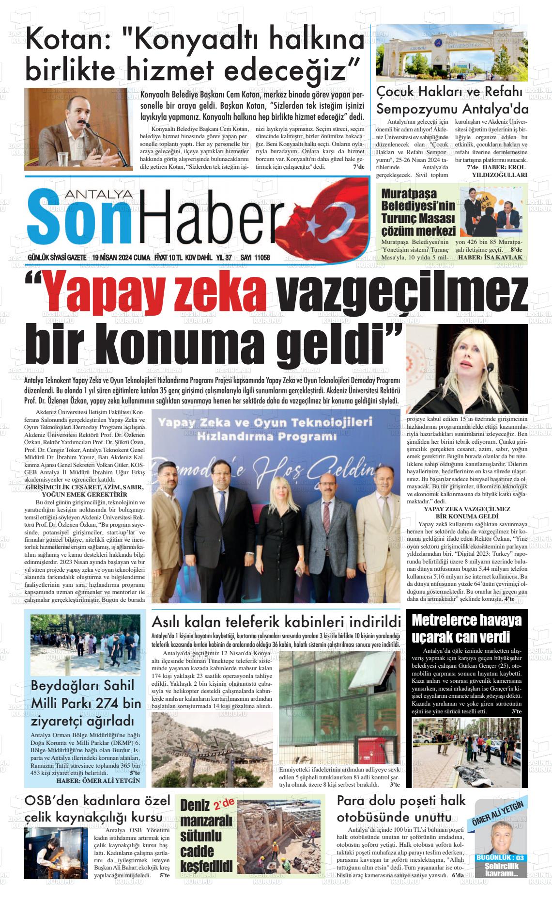 19 Nisan 2024 Antalya Son Haber Gazete Manşeti