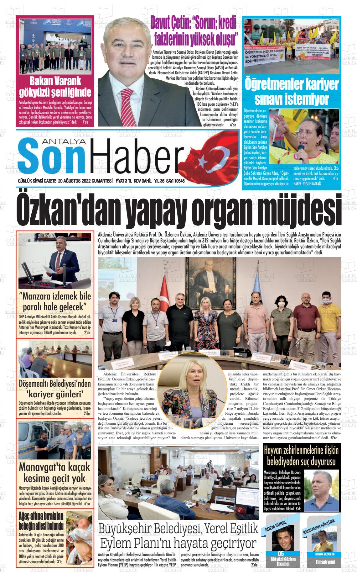 20 Ağustos 2022 Antalya Son Haber Gazete Manşeti