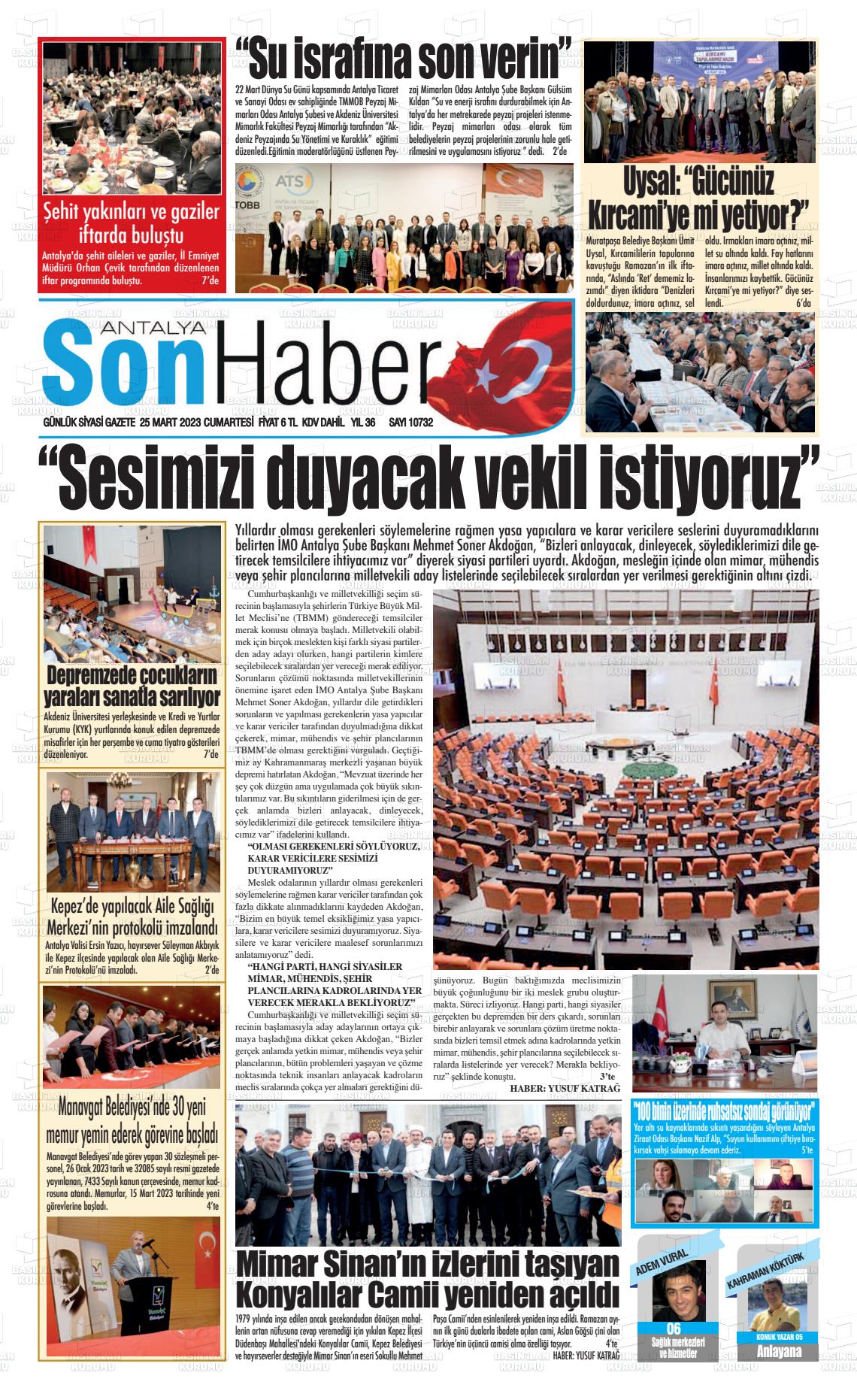 25 Mart 2023 Antalya Son Haber Gazete Manşeti