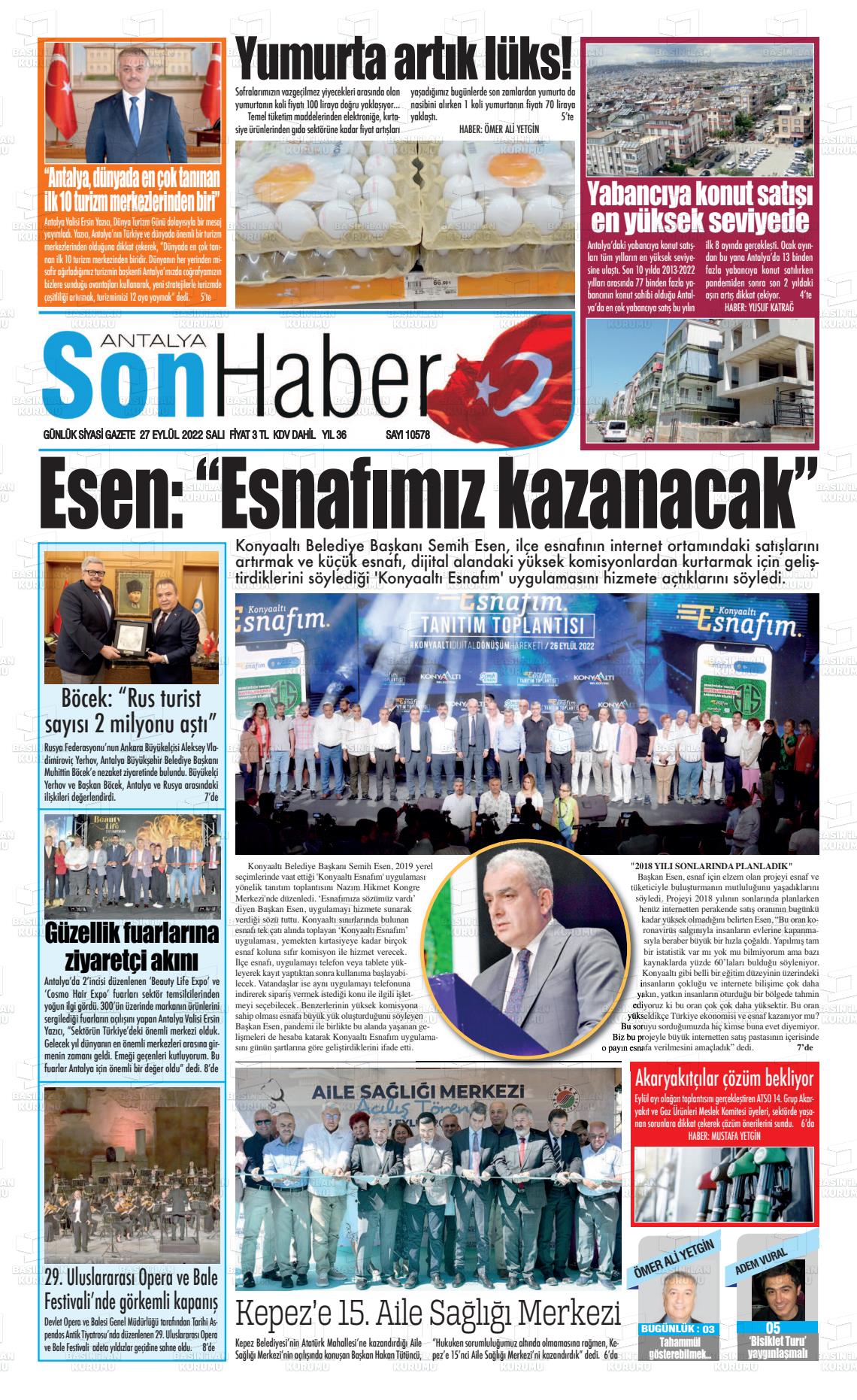 27 Eylül 2022 Antalya Son Haber Gazete Manşeti