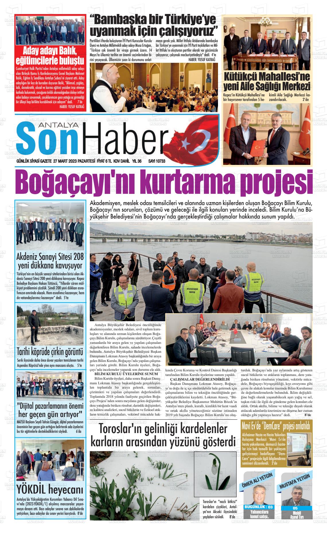 27 Mart 2023 Antalya Son Haber Gazete Manşeti