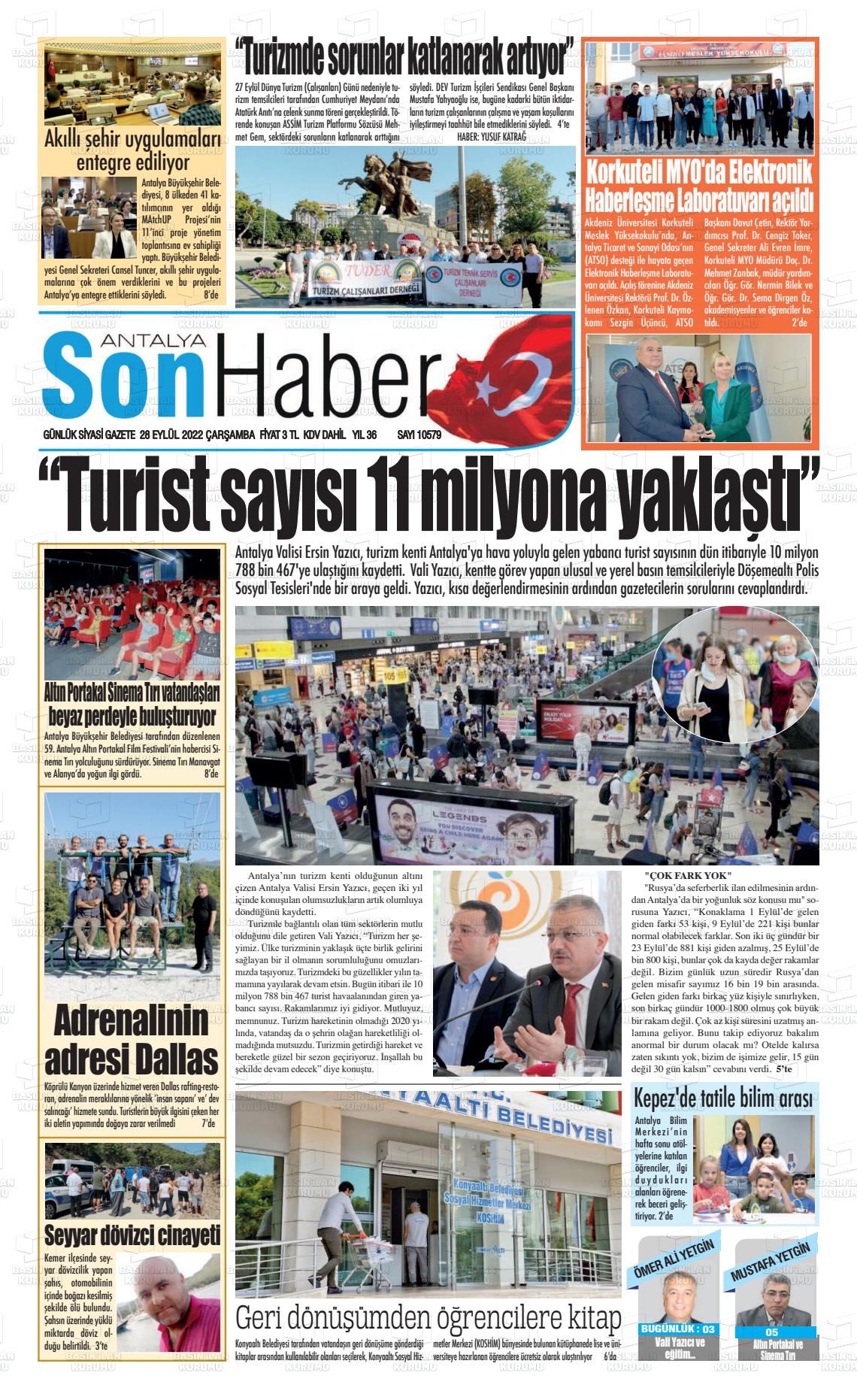 28 Eylül 2022 Antalya Son Haber Gazete Manşeti
