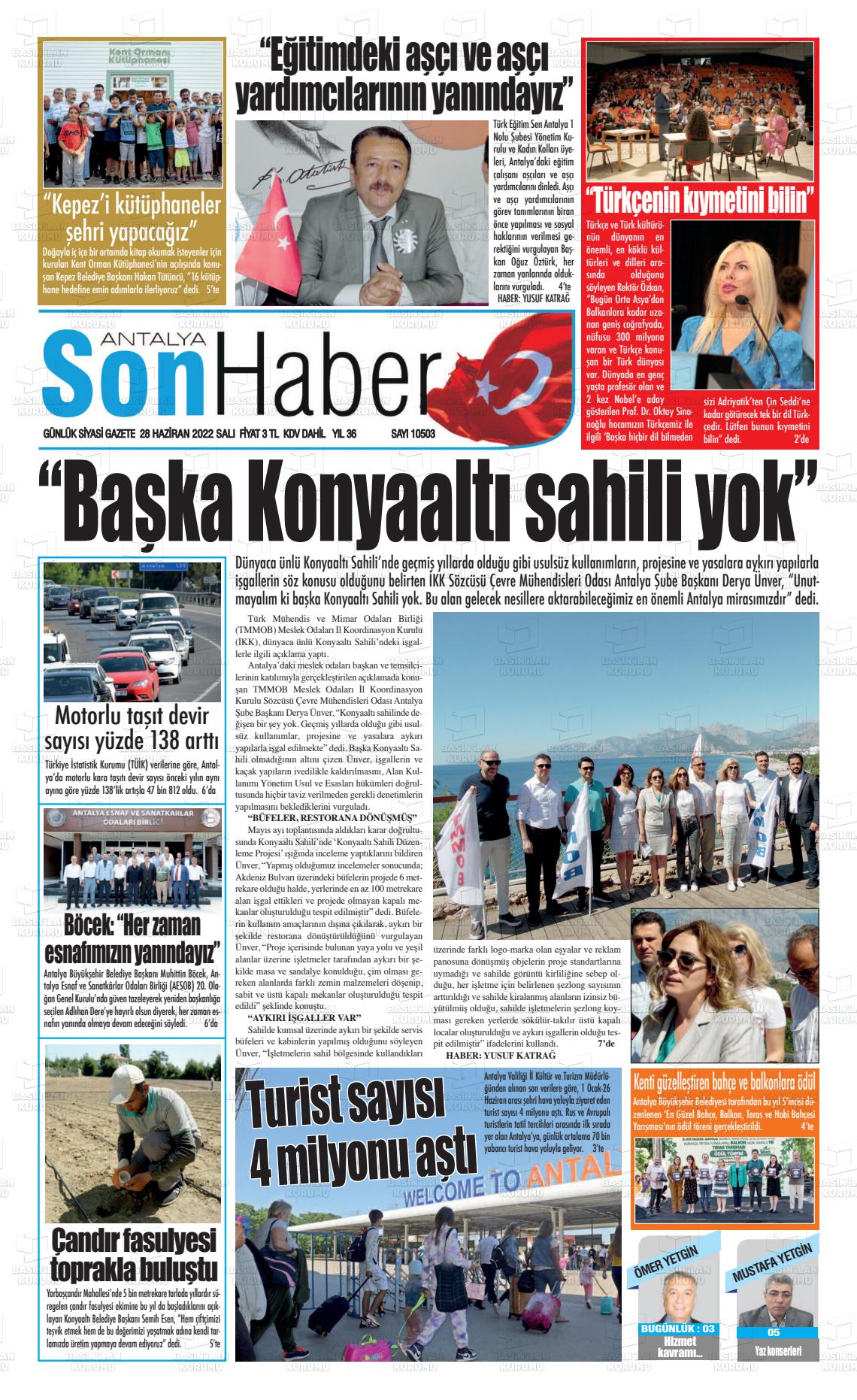 28 Haziran 2022 Antalya Son Haber Gazete Manşeti