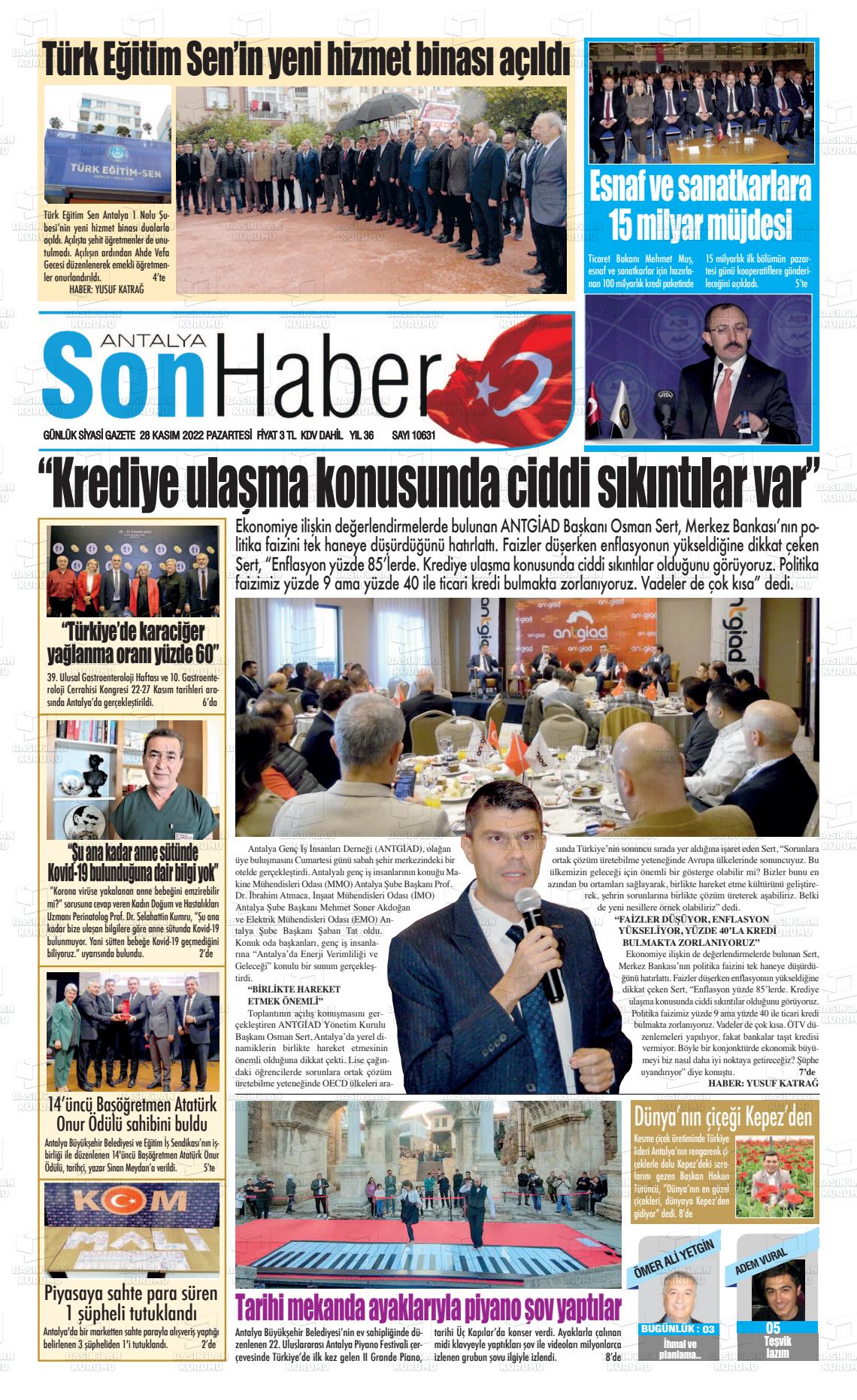28 Kasım 2022 Antalya Son Haber Gazete Manşeti