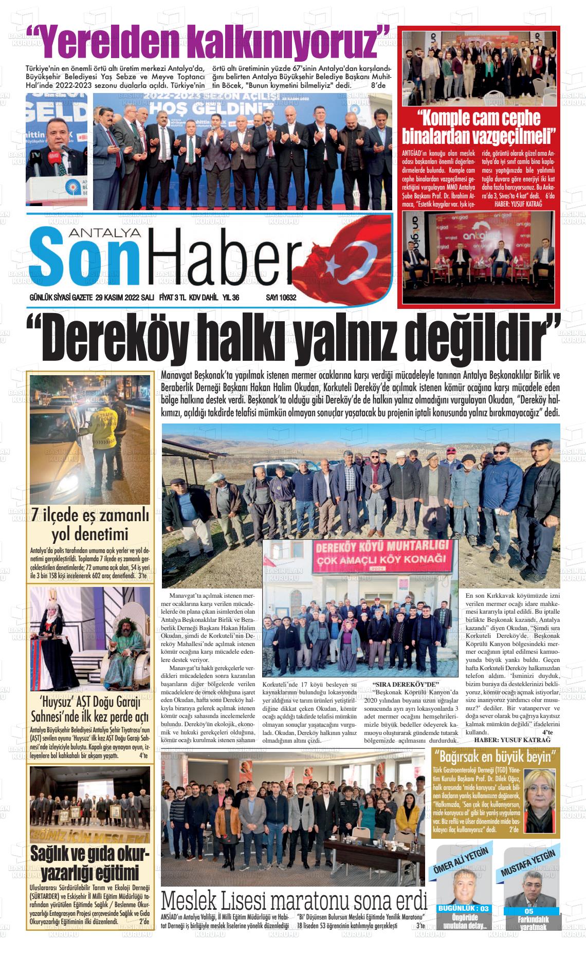 29 Kasım 2022 Antalya Son Haber Gazete Manşeti