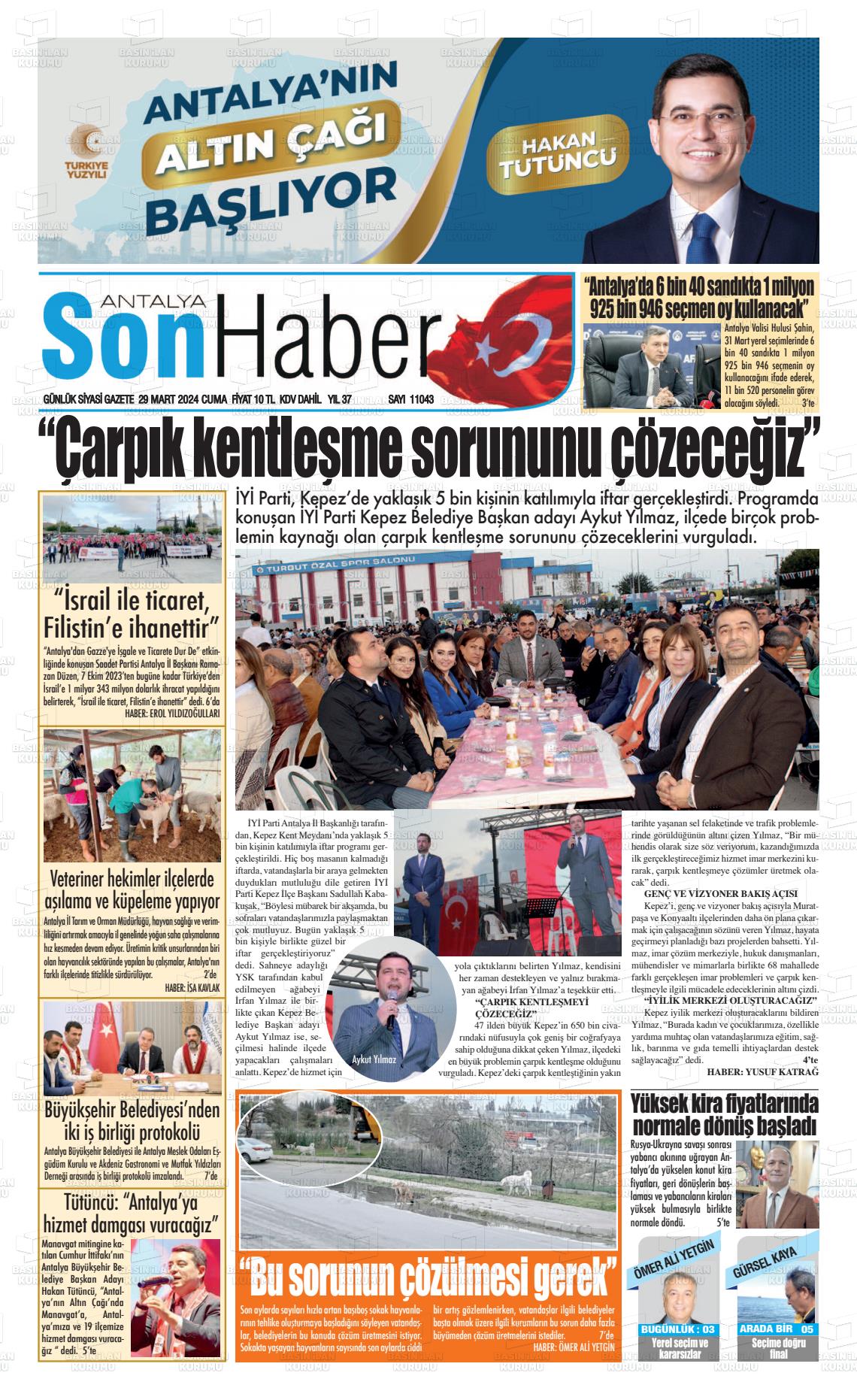 29 Mart 2024 Antalya Son Haber Gazete Manşeti
