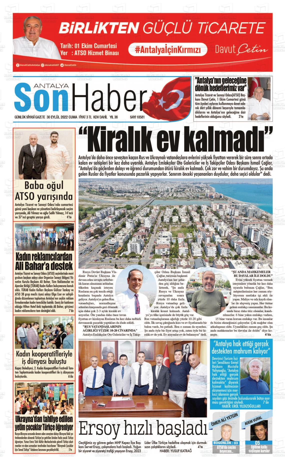 30 Eylül 2022 Antalya Son Haber Gazete Manşeti