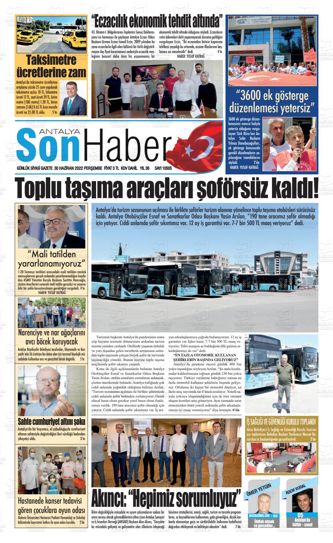 01 Temmuz 2022 Antalya Son Haber Gazete Manşeti