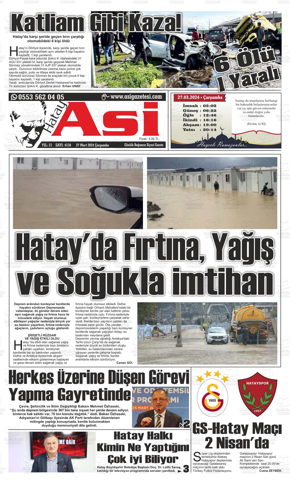 27 Mart 2024 Asi  Hatay Asi Gazete Manşeti