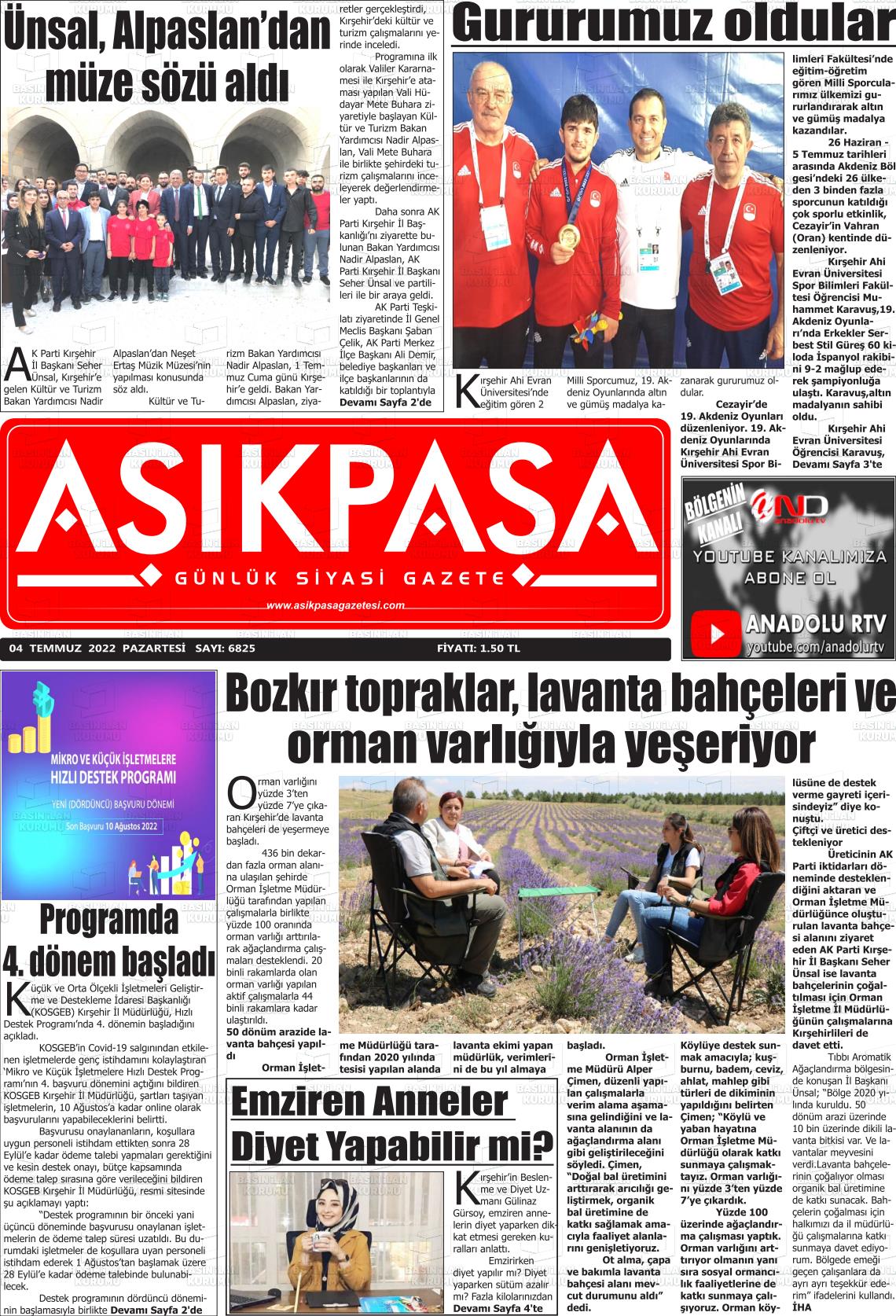 04 Temmuz 2022 Aşik Paşa Gazete Manşeti
