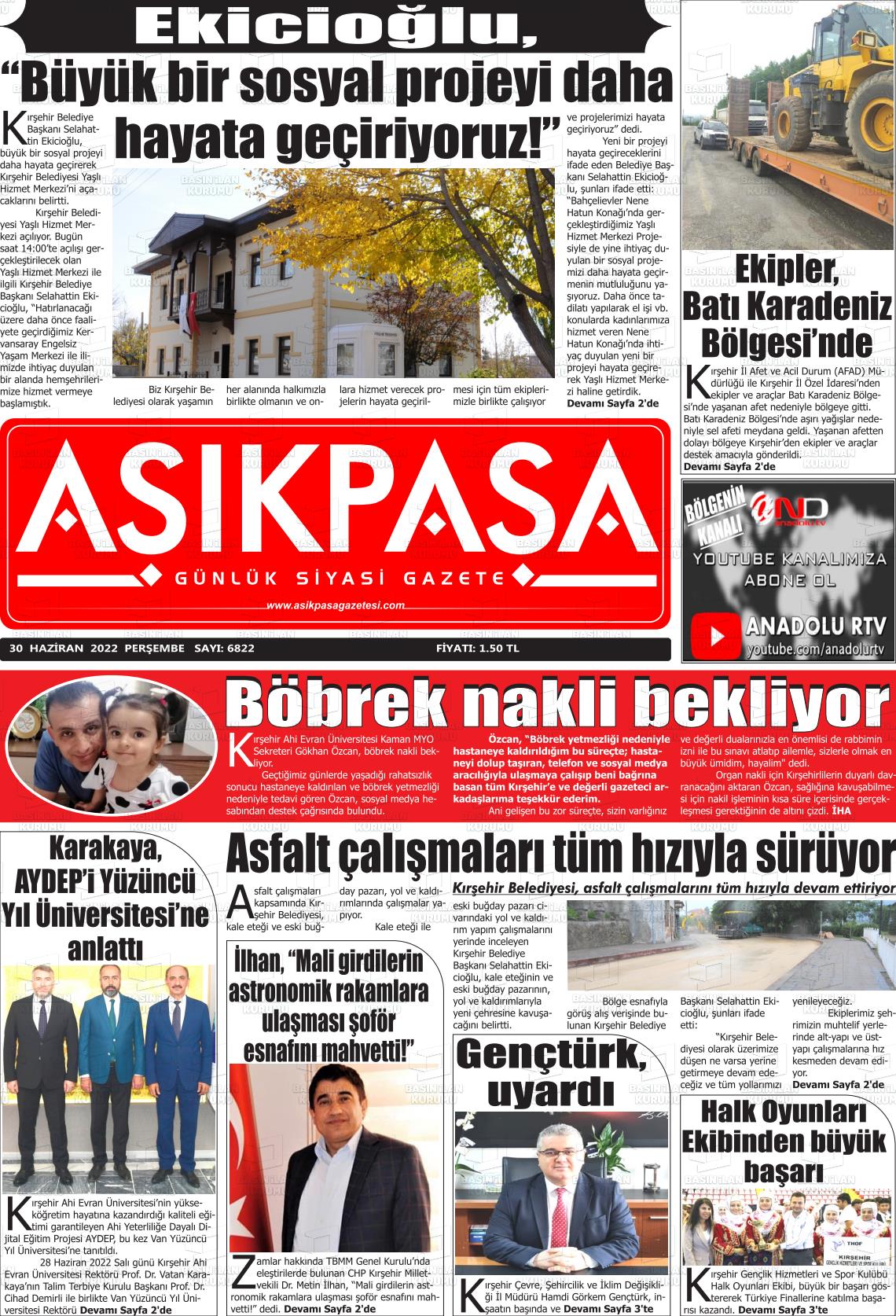 02 Temmuz 2022 Aşik Paşa Gazete Manşeti
