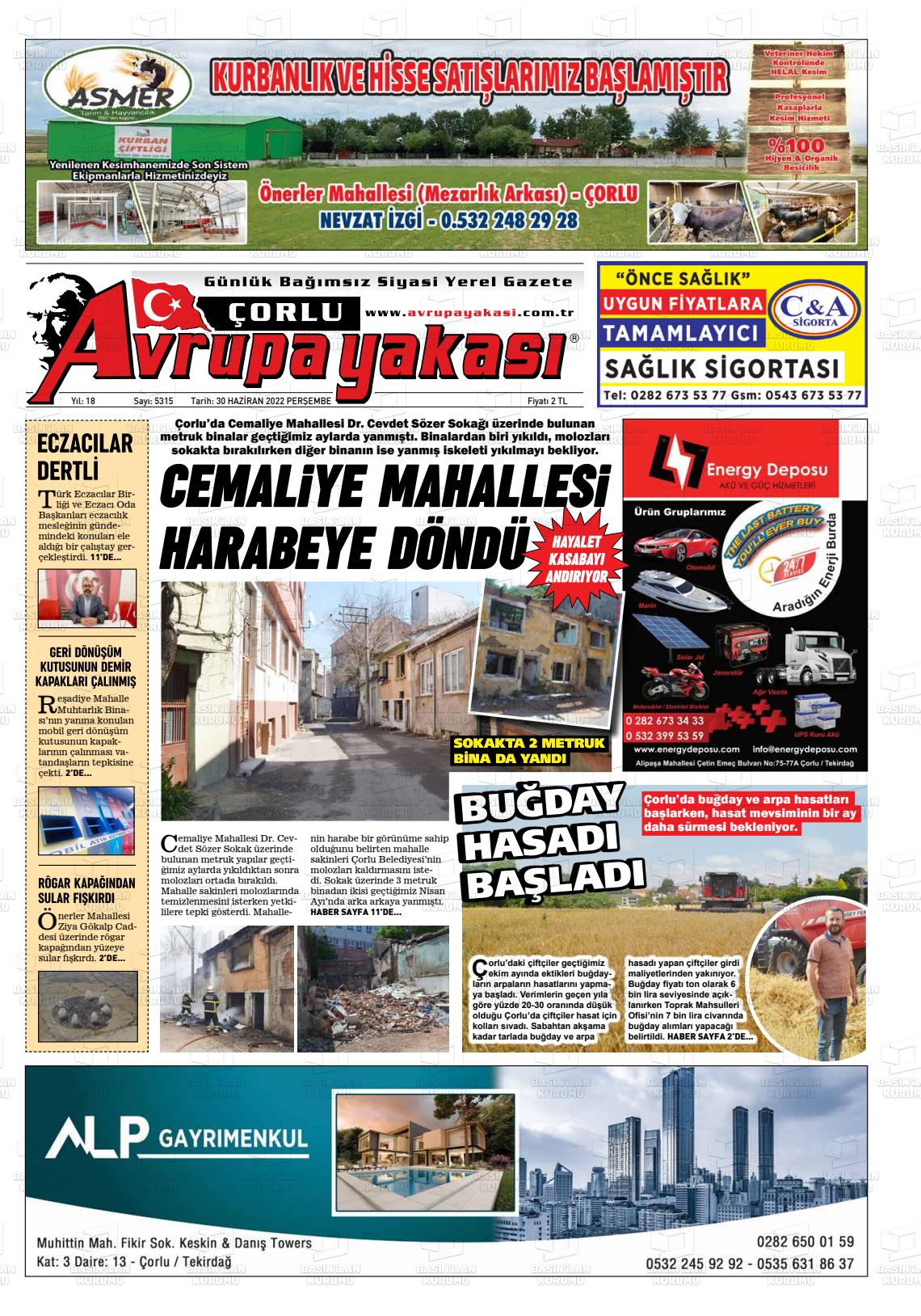 02 Temmuz 2022 Avrupa Yakasi Gazete Manşeti