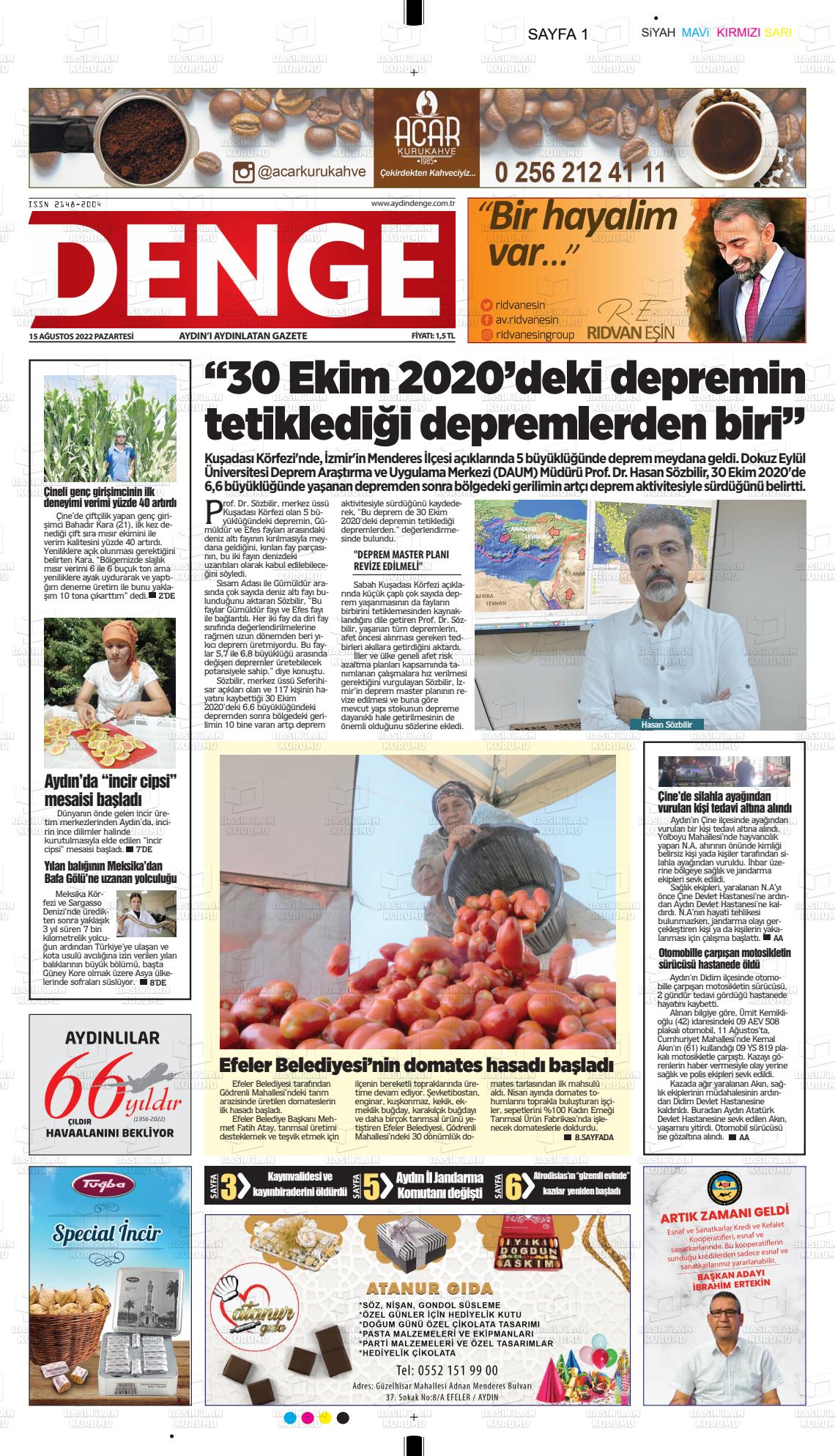 15 Ağustos 2022 Denge Gazete Manşeti