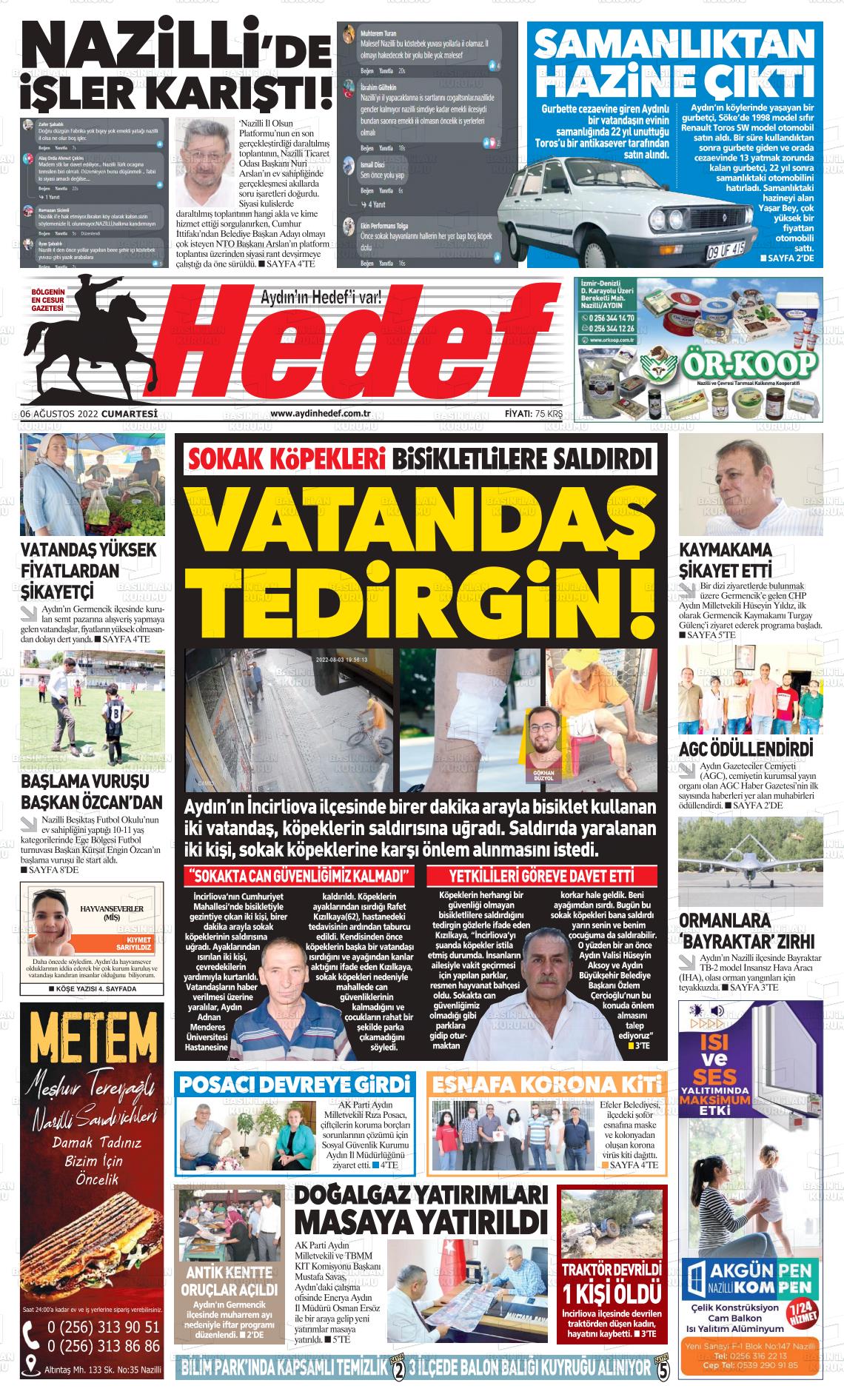 06 Ağustos 2022 Aydın Hedef Gazete Manşeti
