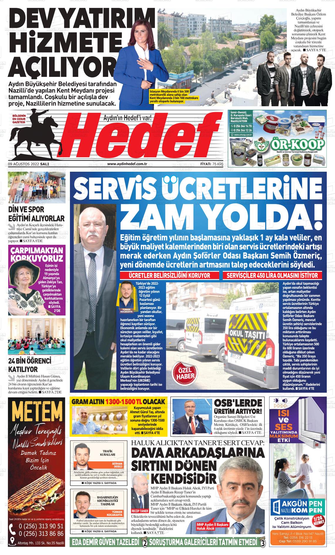 09 Ağustos 2022 Aydın Hedef Gazete Manşeti