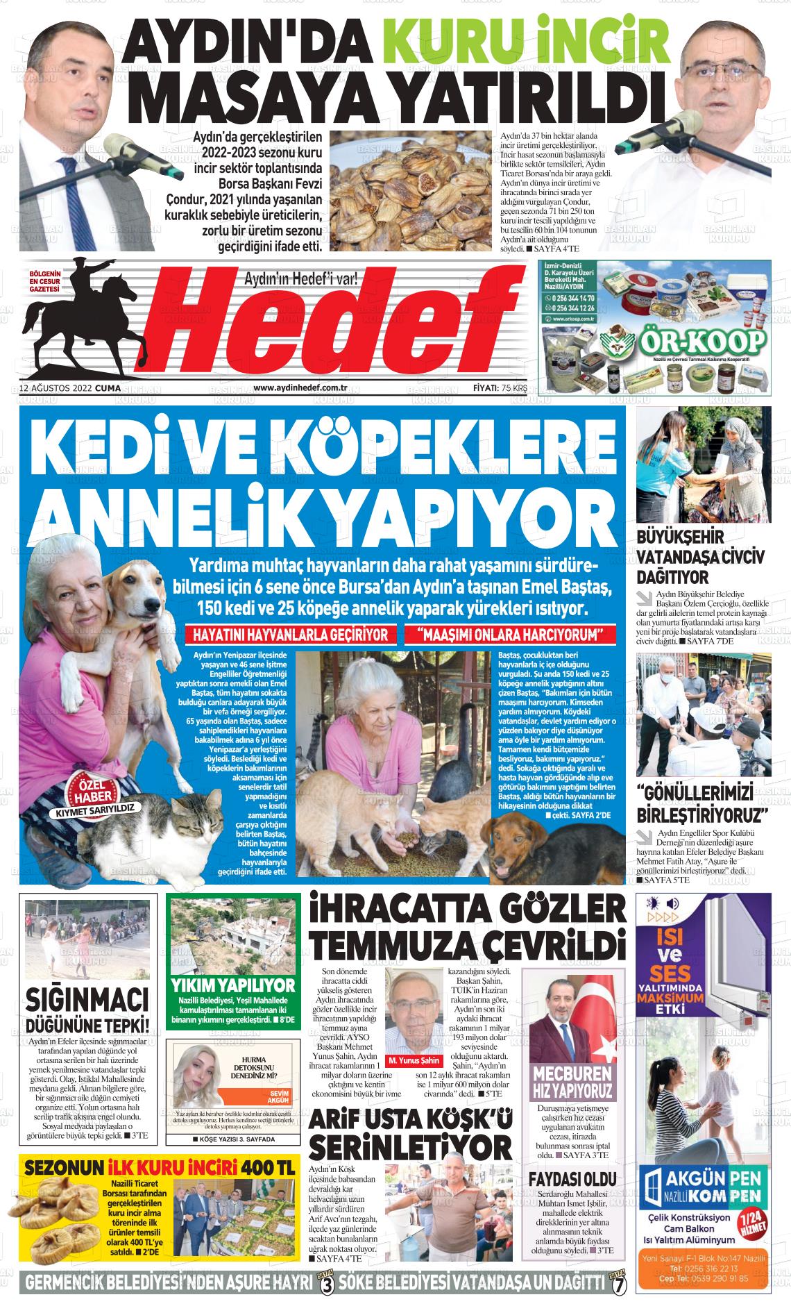 12 Ağustos 2022 Aydın Hedef Gazete Manşeti