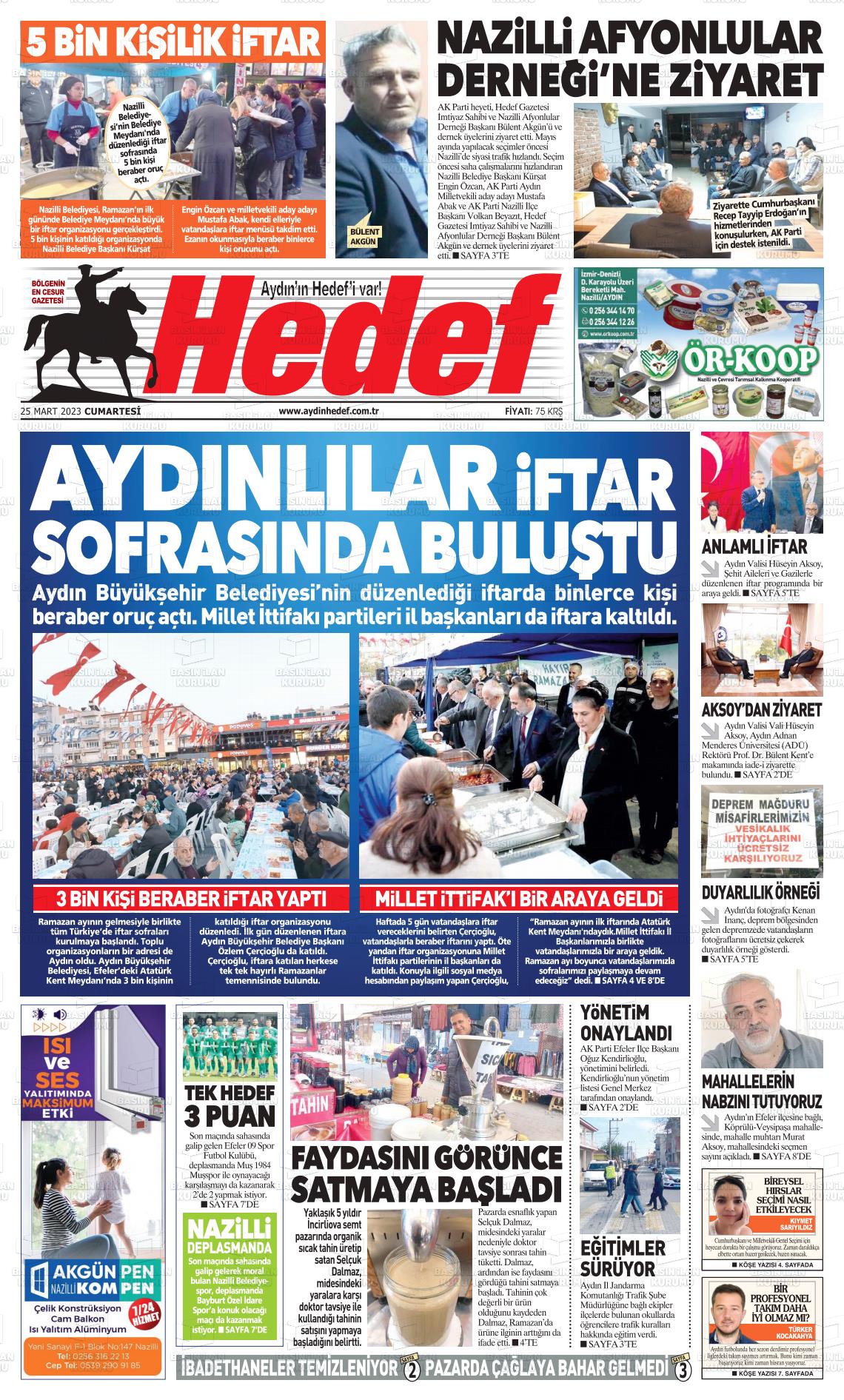 25 Mart 2023 Aydın Hedef Gazete Manşeti