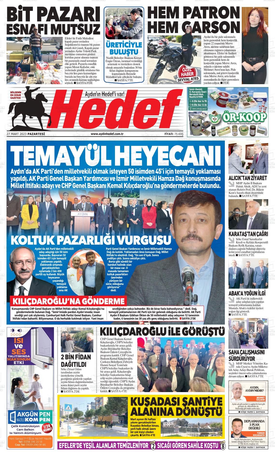 27 Mart 2023 Aydın Hedef Gazete Manşeti