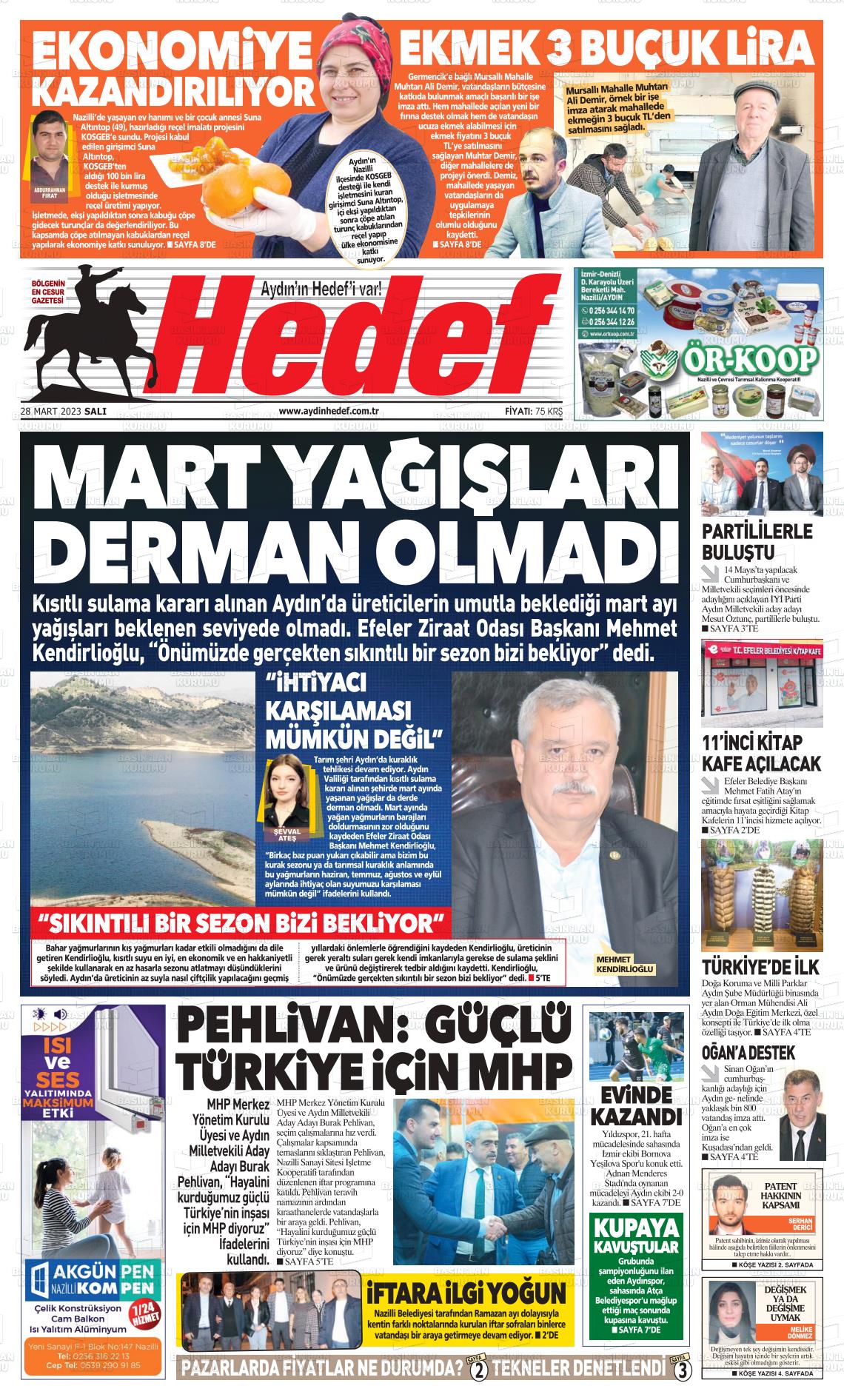 28 Mart 2023 Aydın Hedef Gazete Manşeti